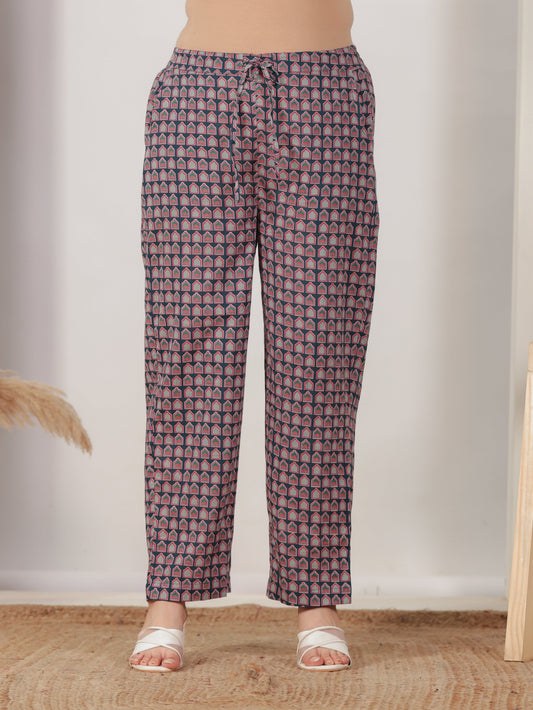 Soft Cotton Ajrakh Blue Straight Trousers