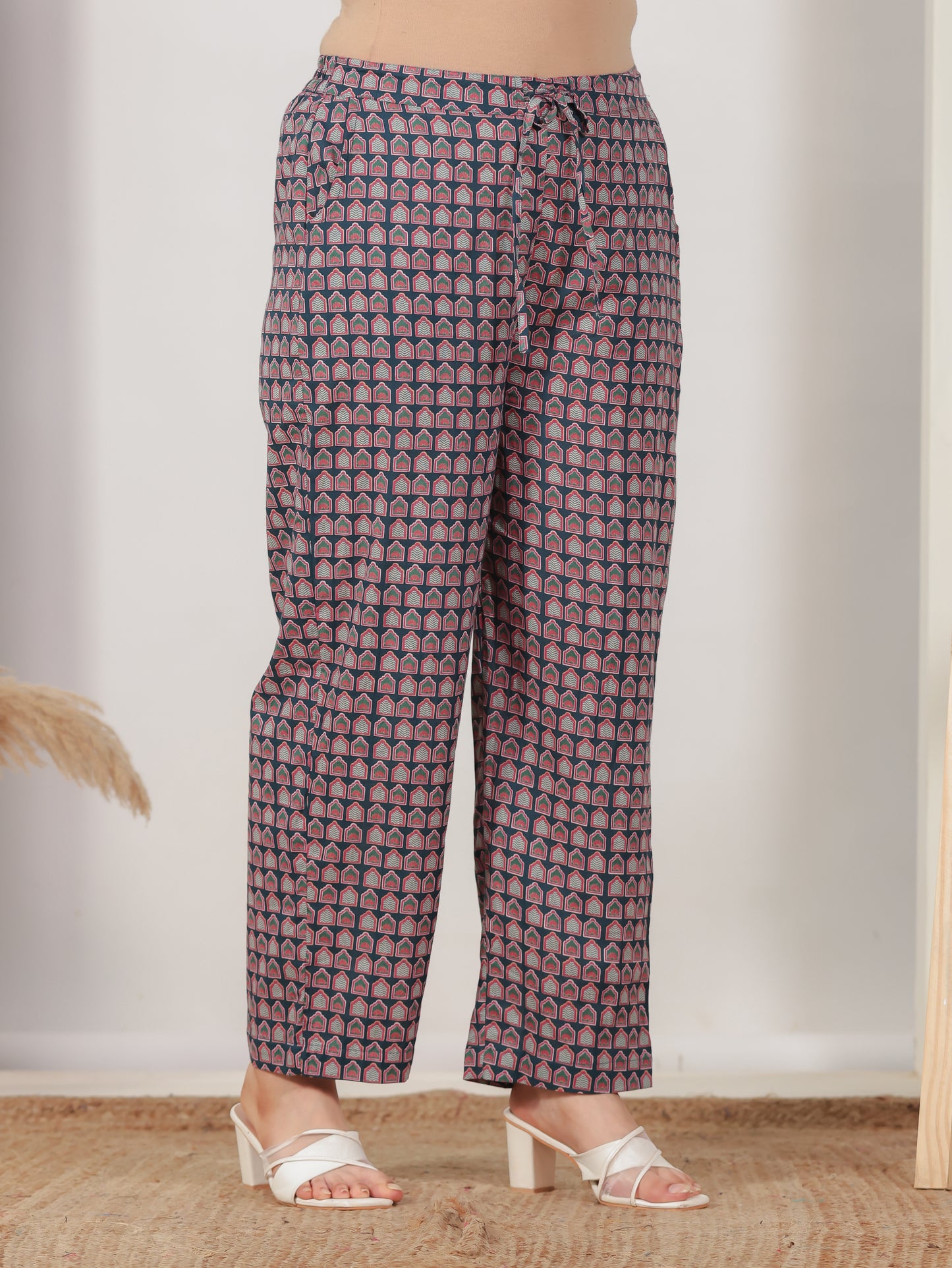 Soft Cotton Ajrakh Blue Straight Trousers