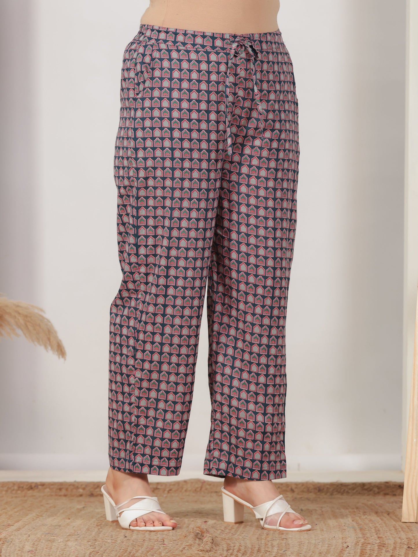 Soft Cotton Ajrakh Blue Straight Trousers