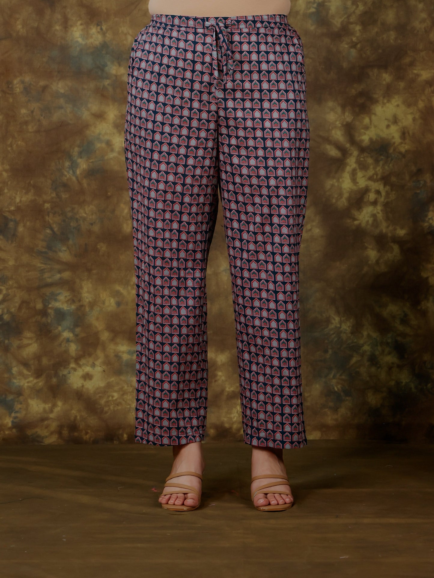 Soft Cotton Animal Blue Straight Trousers
