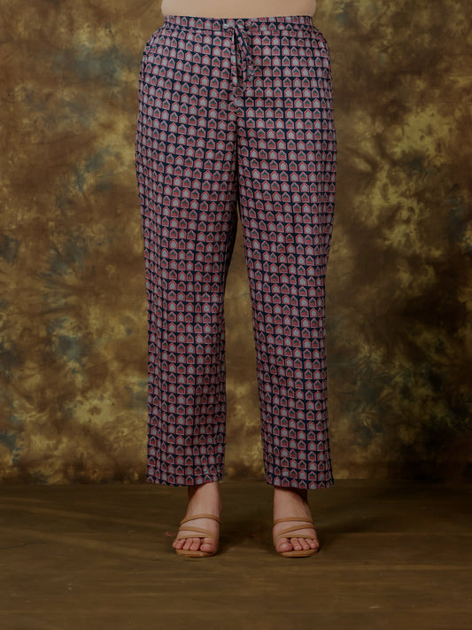 Soft Cotton Animal Blue Straight Trousers