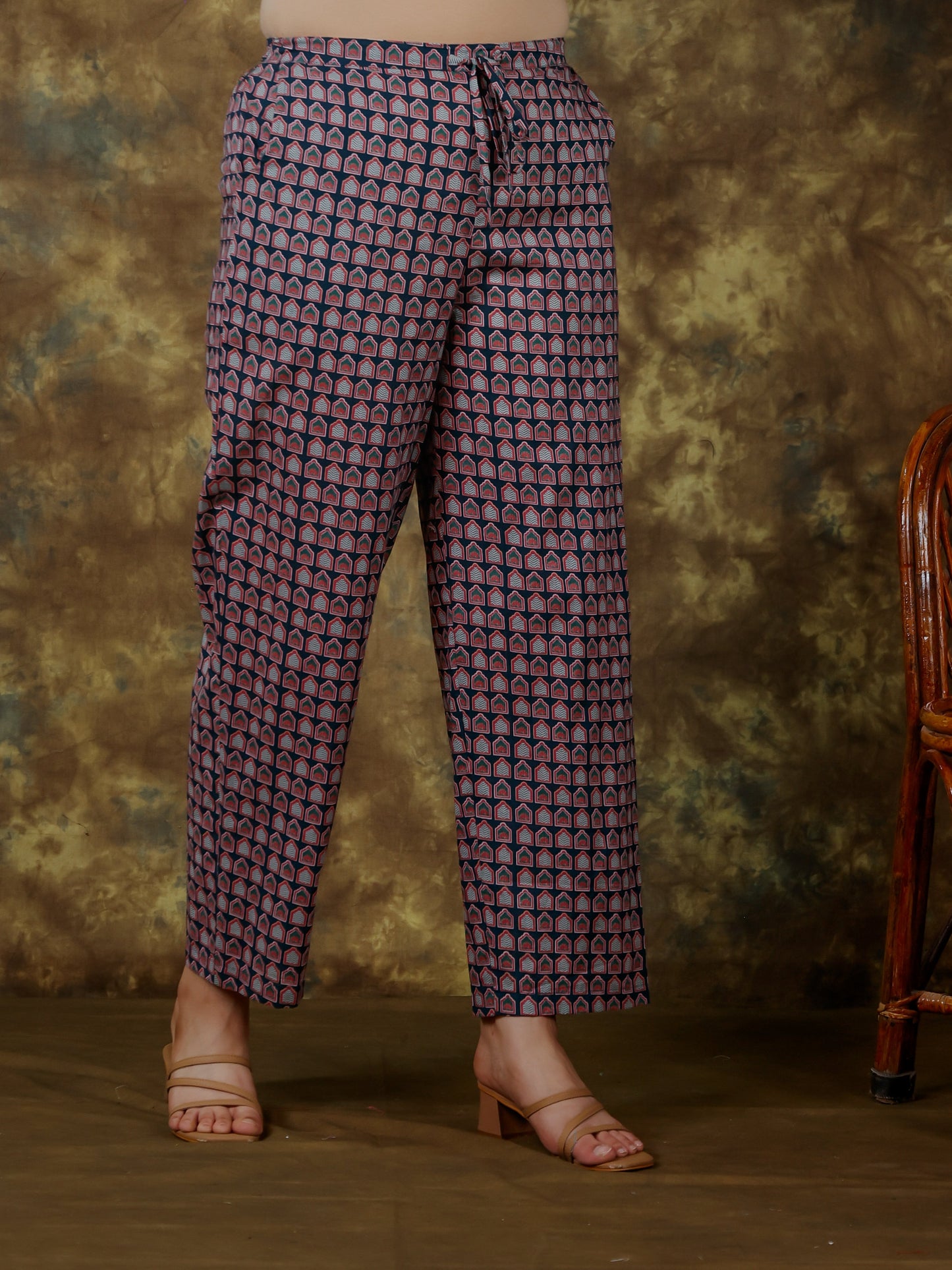 Soft Cotton Geometric Straight Blue Kurta