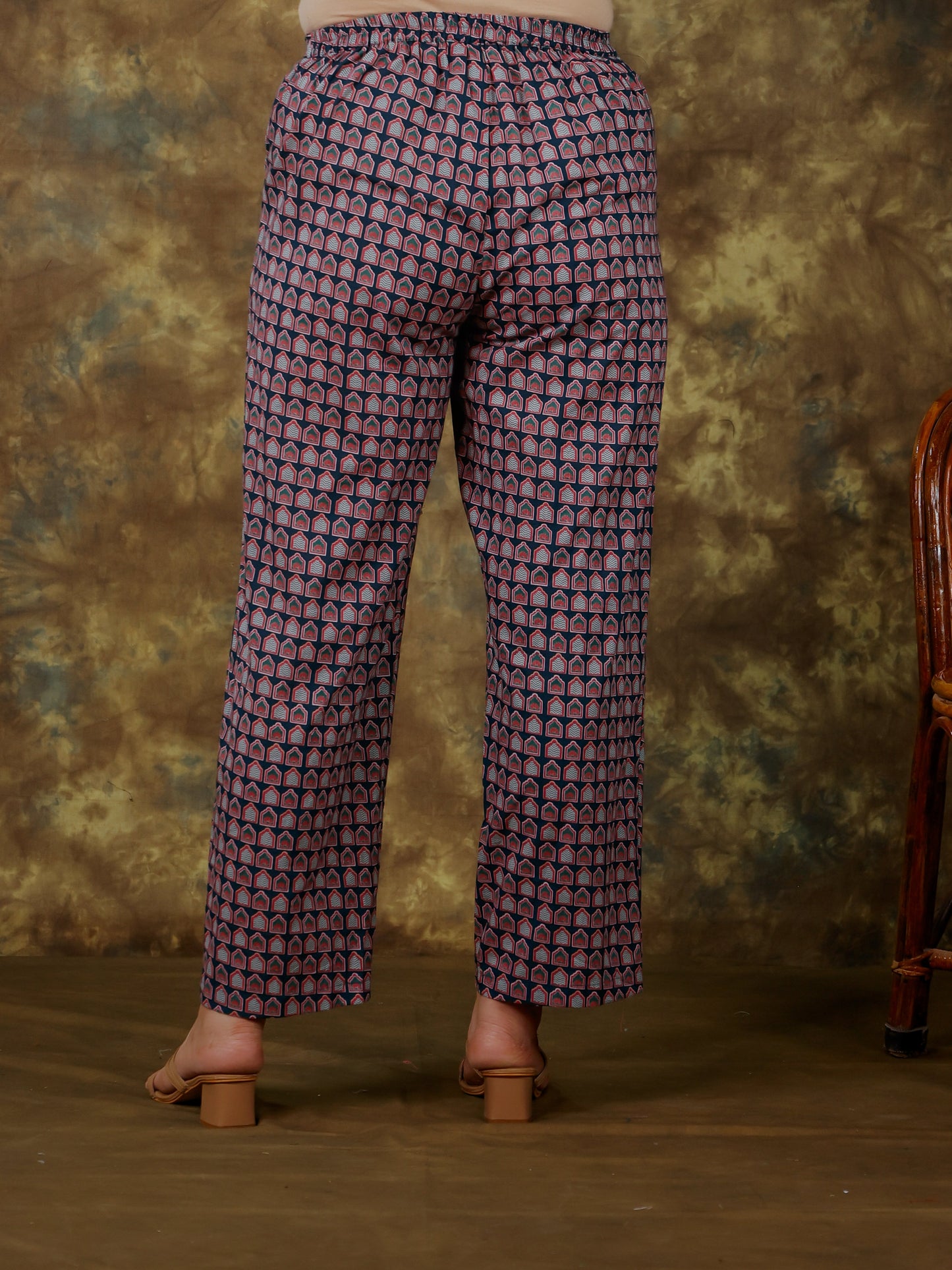 Soft Cotton Geometric Straight Blue Kurta
