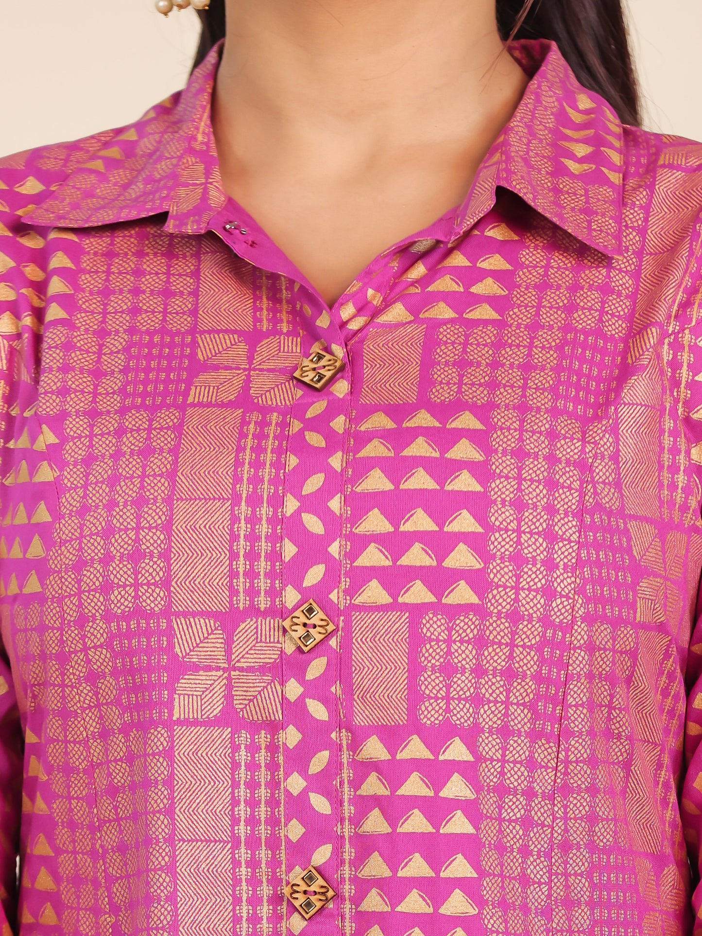 Viscose Gold foil High Low Pink Kurta