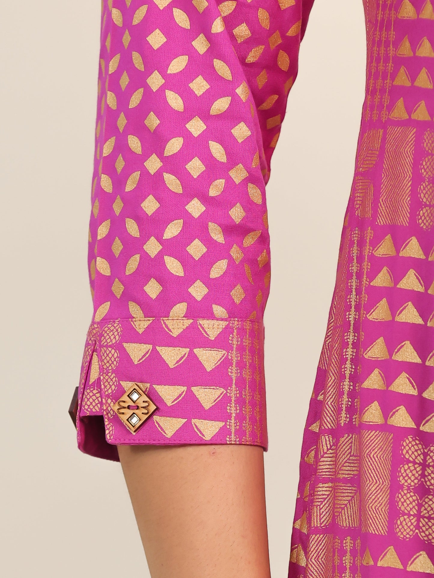 Viscose Gold foil High Low Pink Kurta