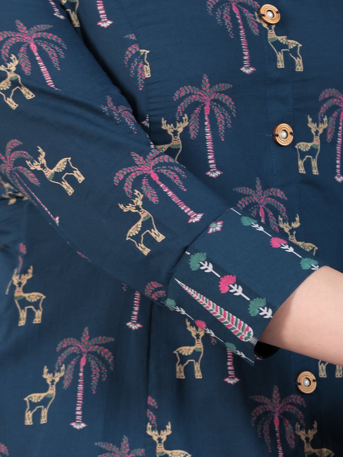 Soft Cotton Animal High Low Teal Kurta