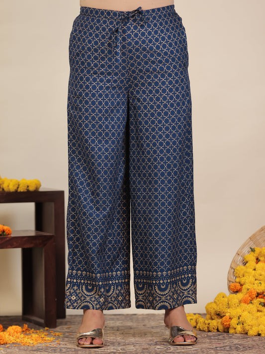 Viscose Gold foil Blue Palazzo