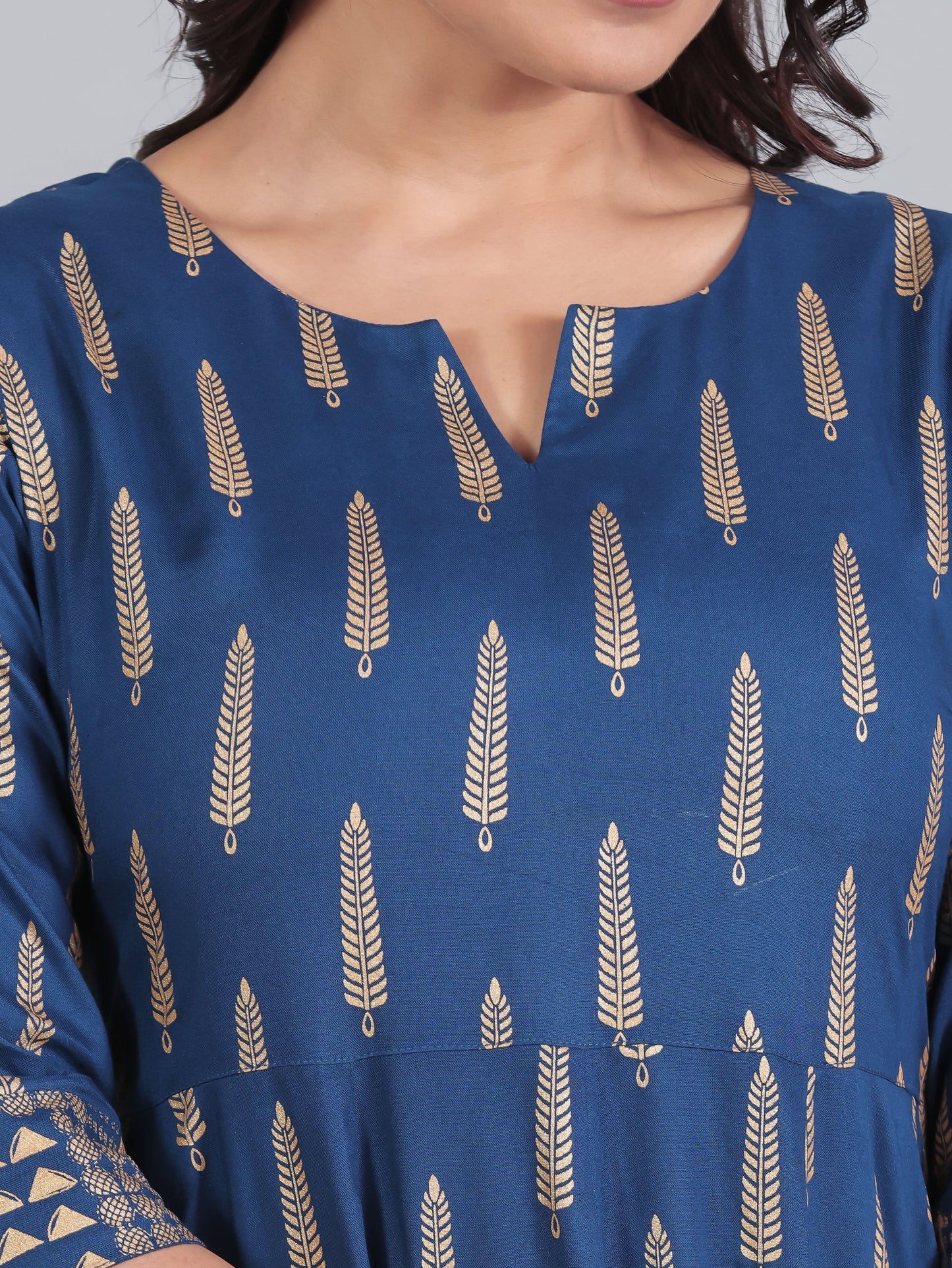 Viscose Gold foil Anarkali Blue Kurta