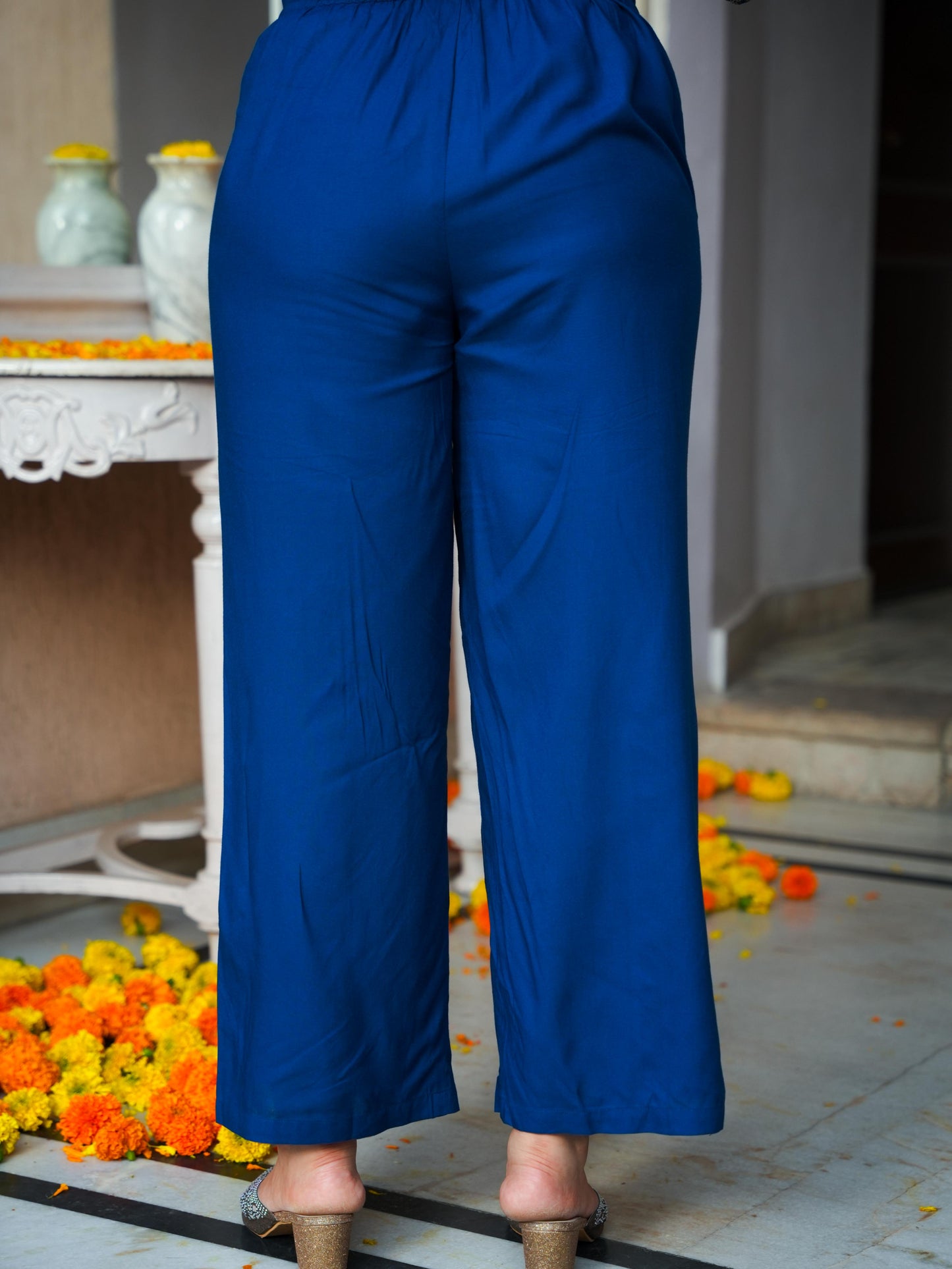 Viscose Gold foil Anarkali Blue Kurta