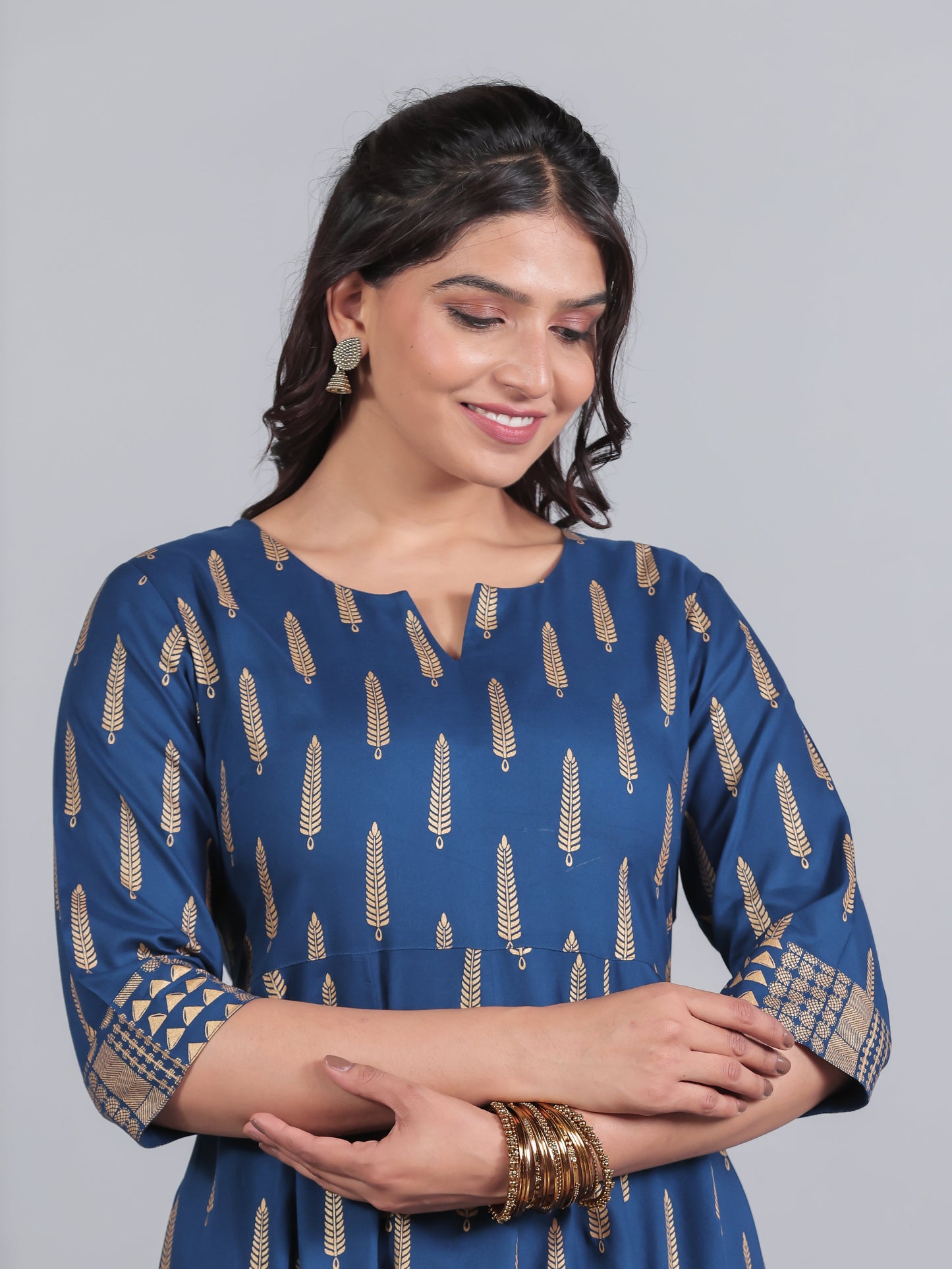 Viscose Gold foil Anarkali Blue Kurta