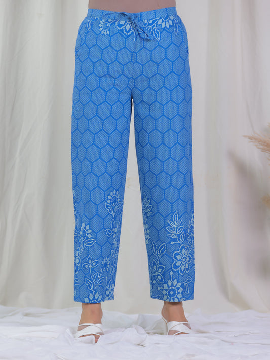 Soft Cotton Bandhani Blue Straight Trousers