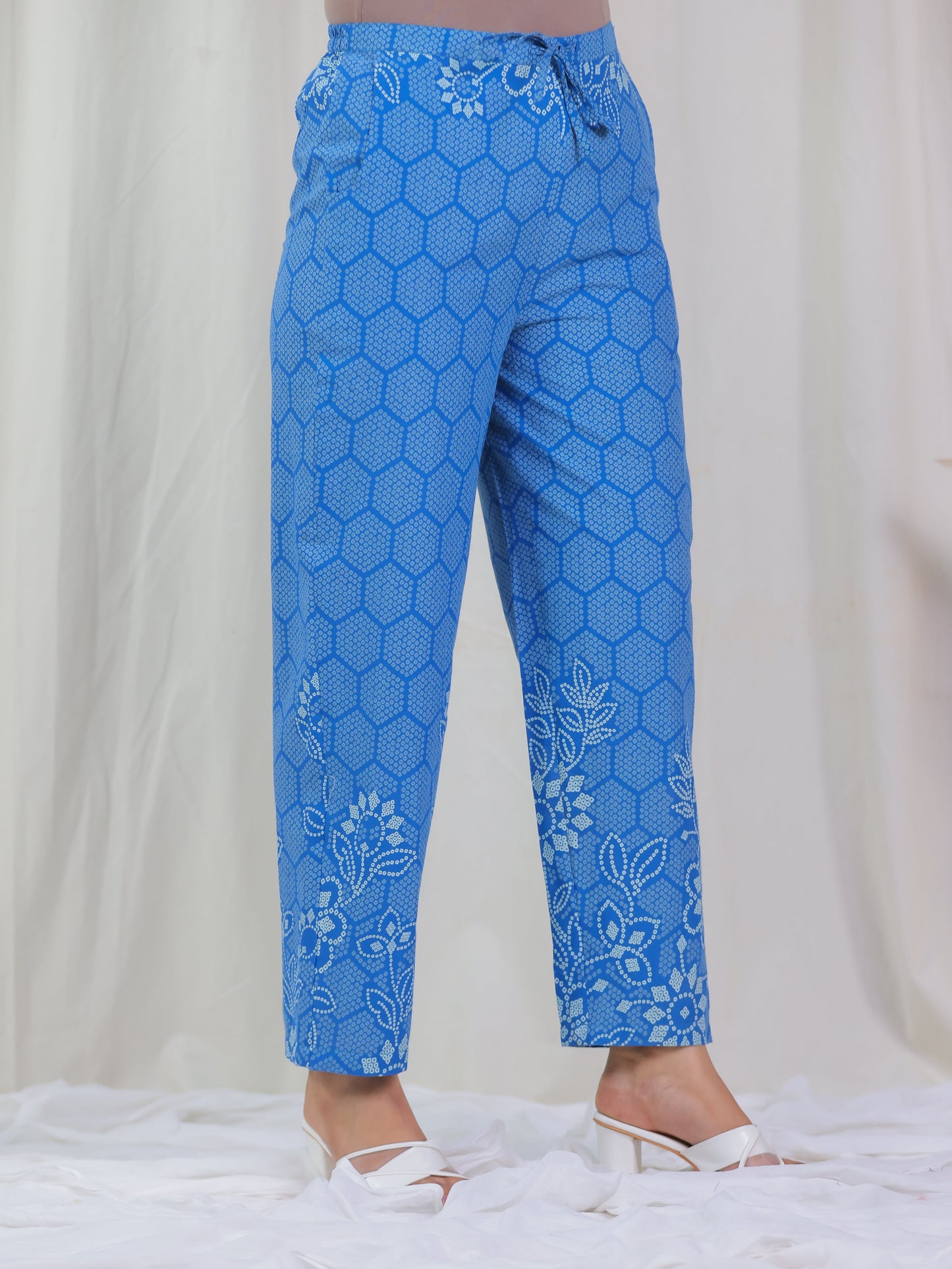 Soft Cotton Bandhani Blue Straight Trousers