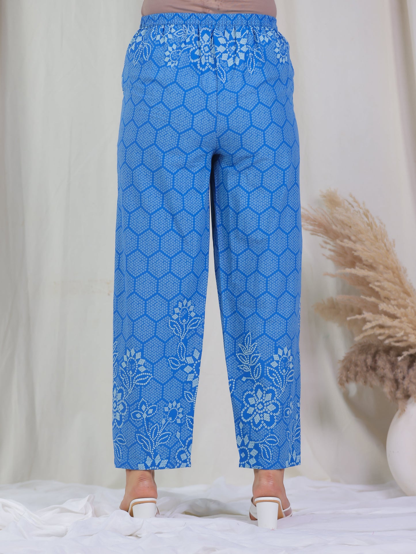 Soft Cotton Bandhani Blue Straight Trousers