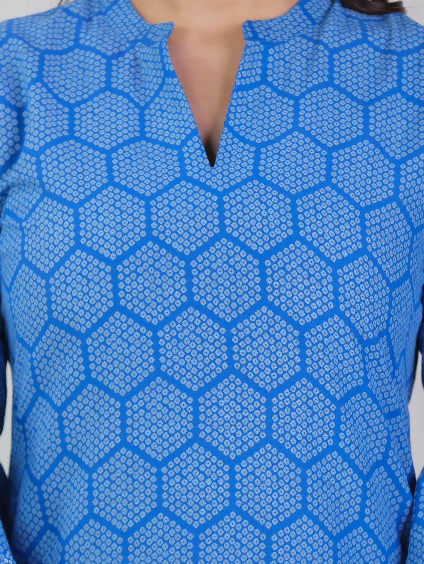 Soft Cotton Bandhani Straight Blue Kurta
