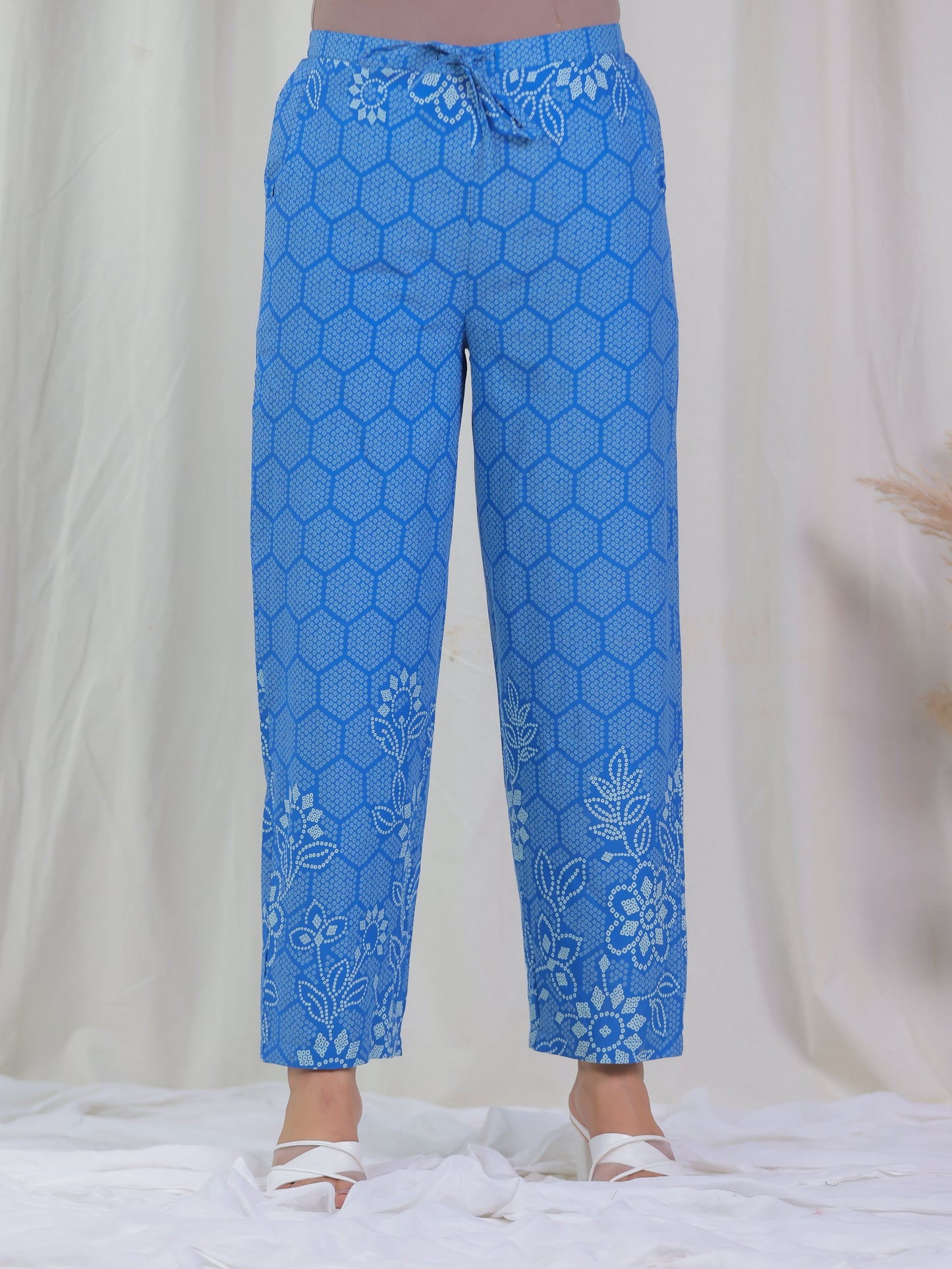 Soft Cotton Bandhani Straight Blue Kurta