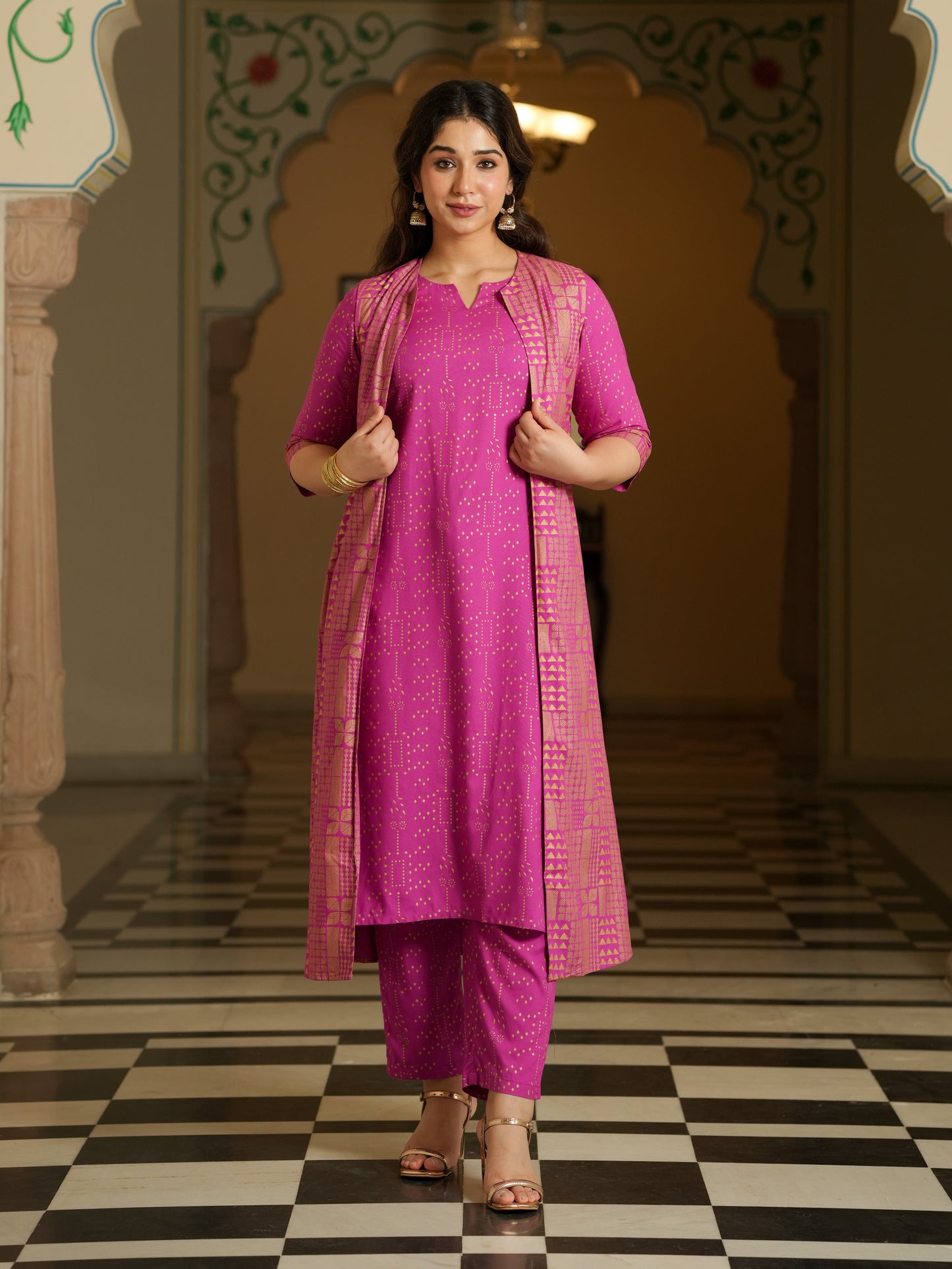 Viscose Gold foil Pink Jacket