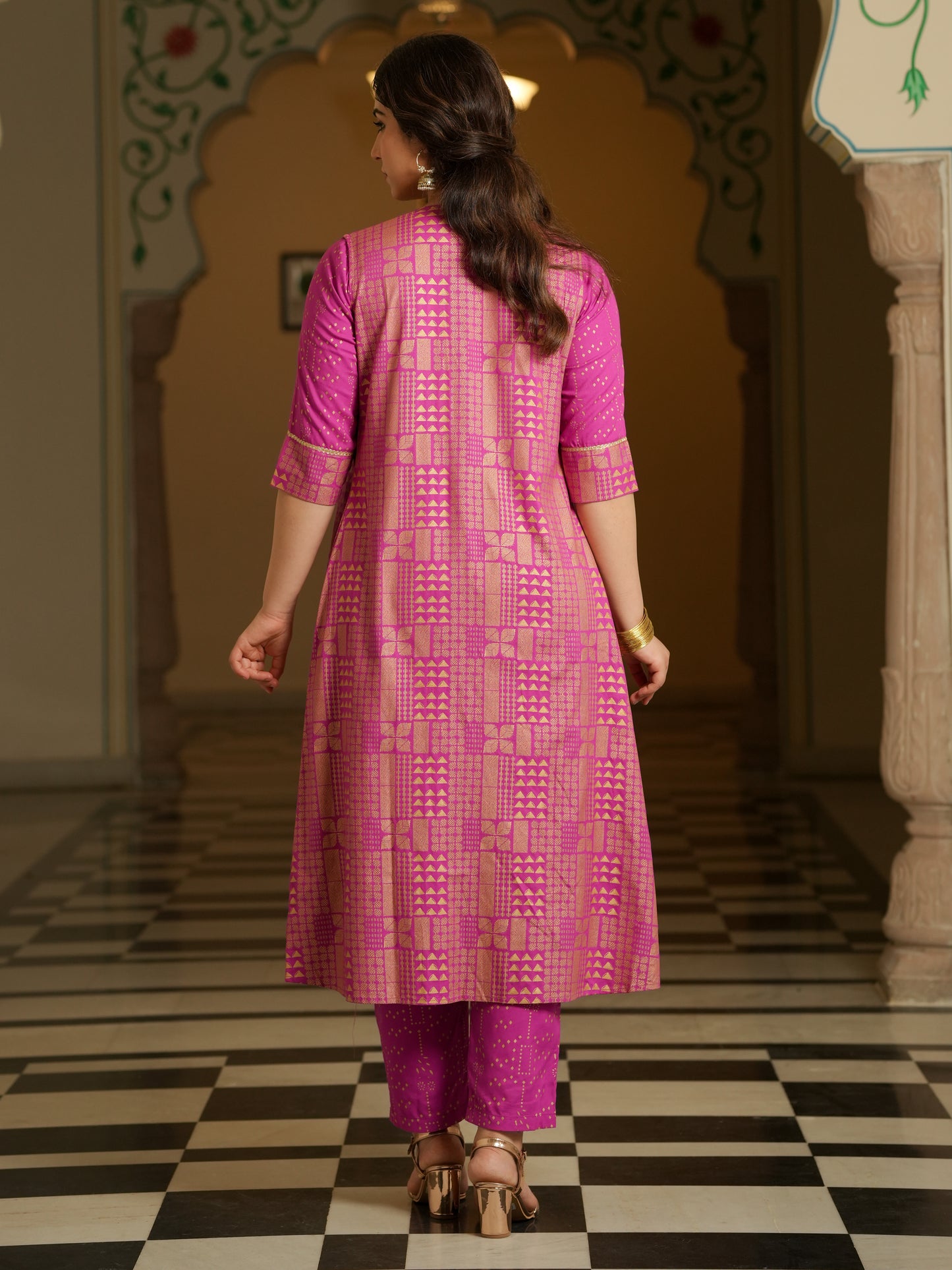 Viscose Gold foil Pink Jacket