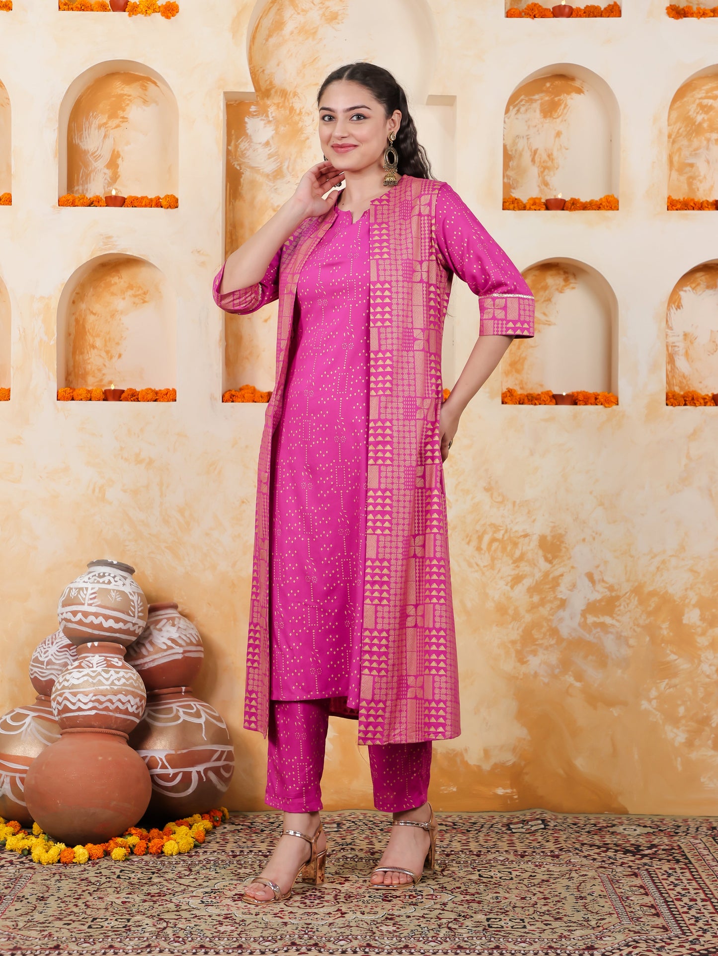 Viscose Gold foil Pink Jacket