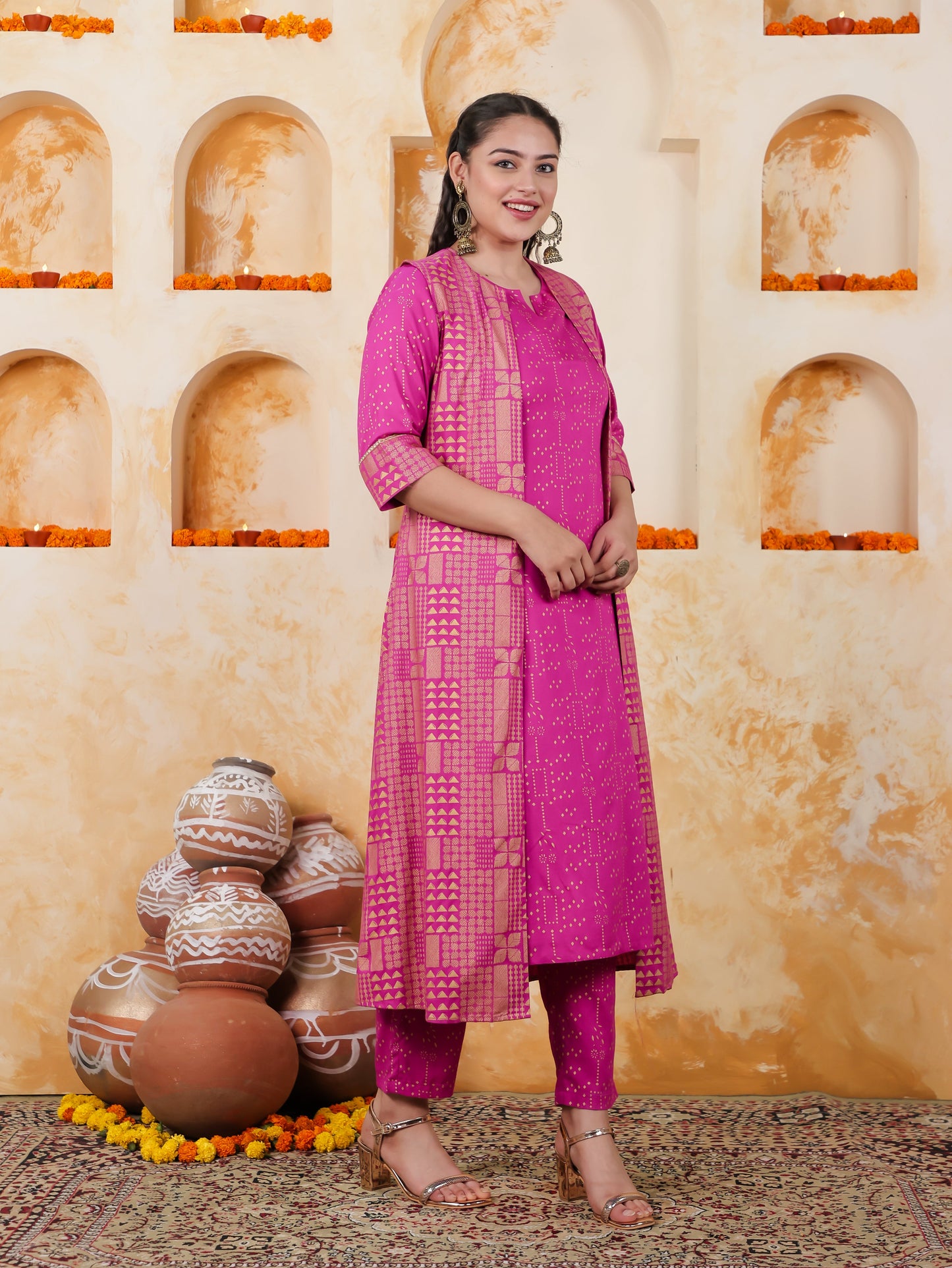 Viscose Gold foil Pink Jacket