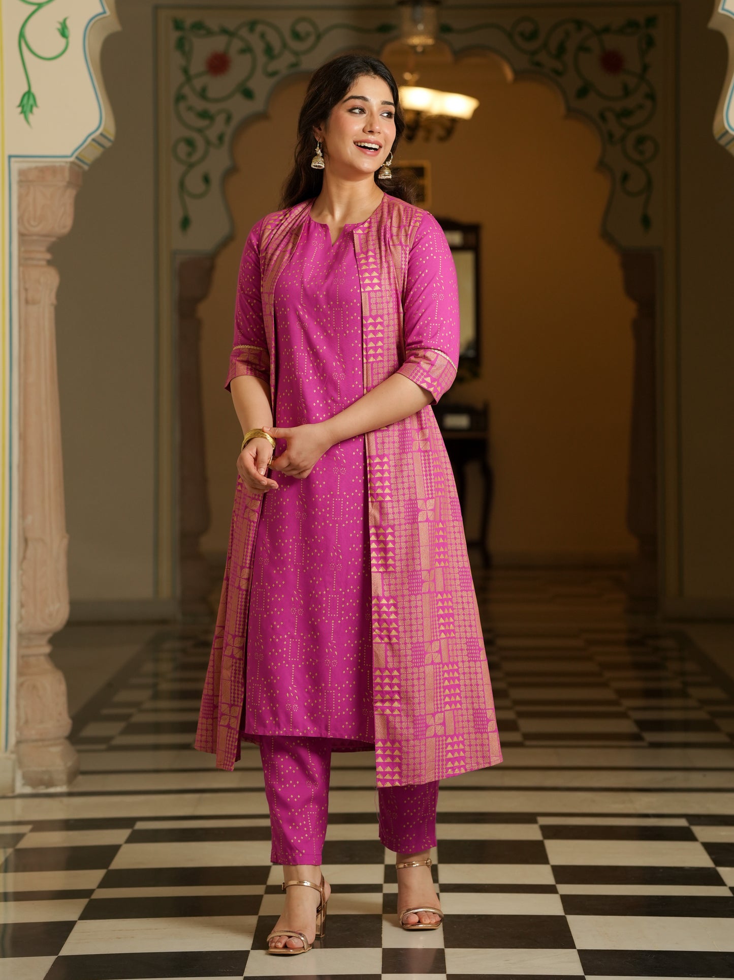 Viscose Gold foil Pink Jacket