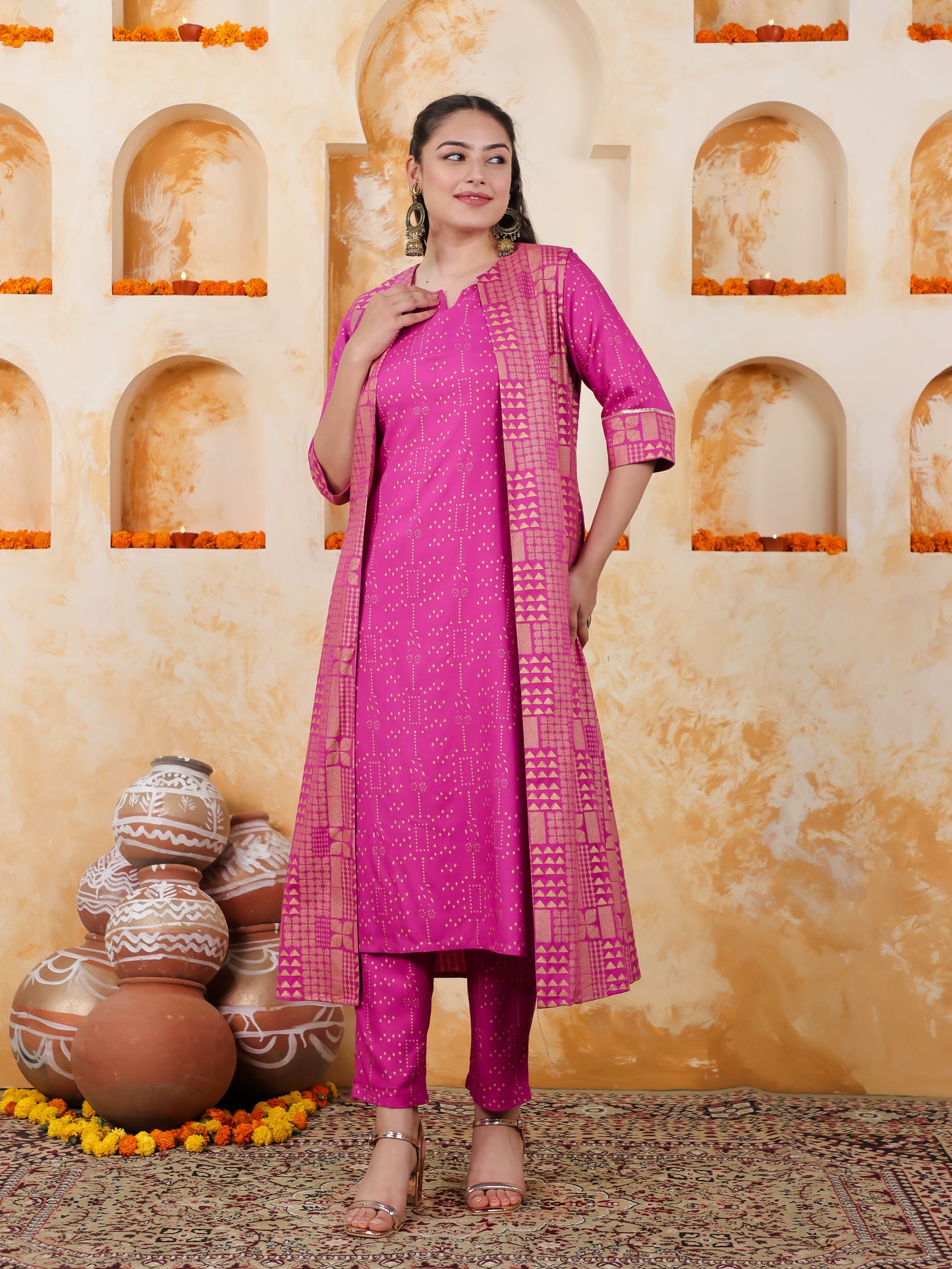 Viscose Gold foil Pink Jacket