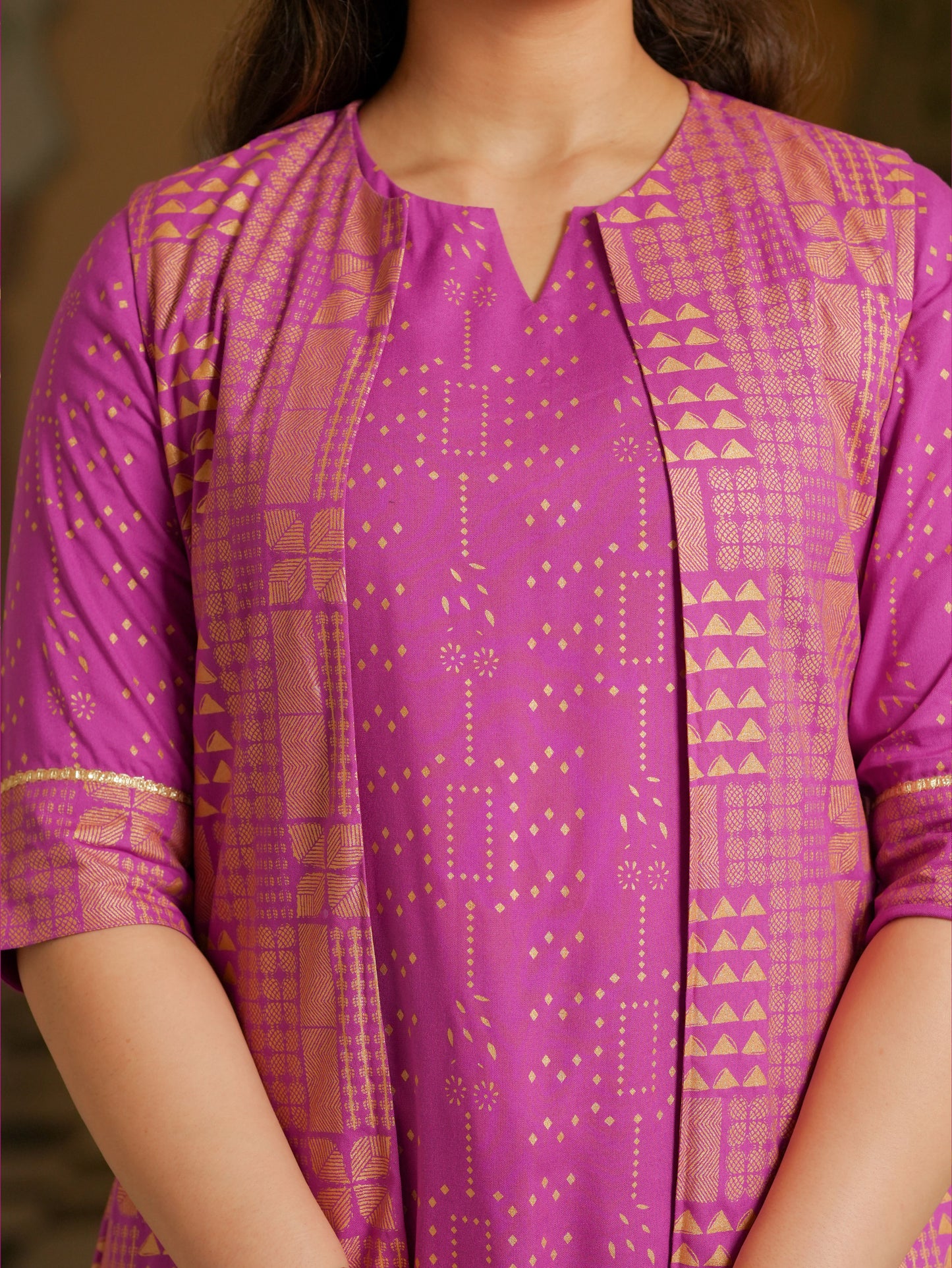 Viscose Gold foil Straight Pink Kurta