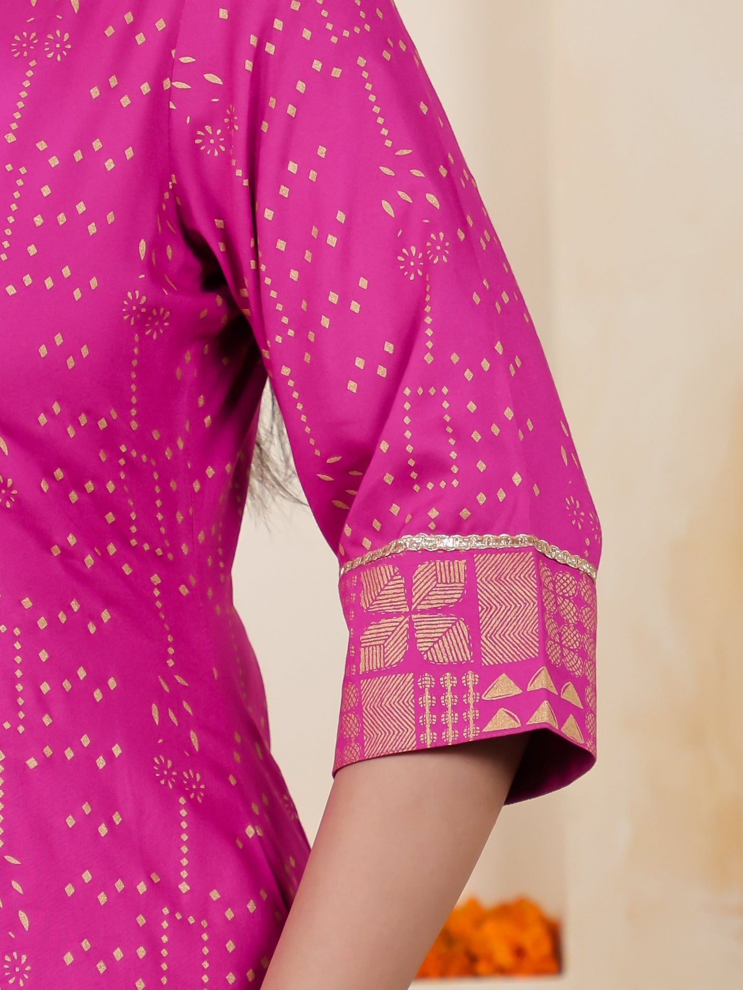 Viscose Gold foil Straight Pink Kurta