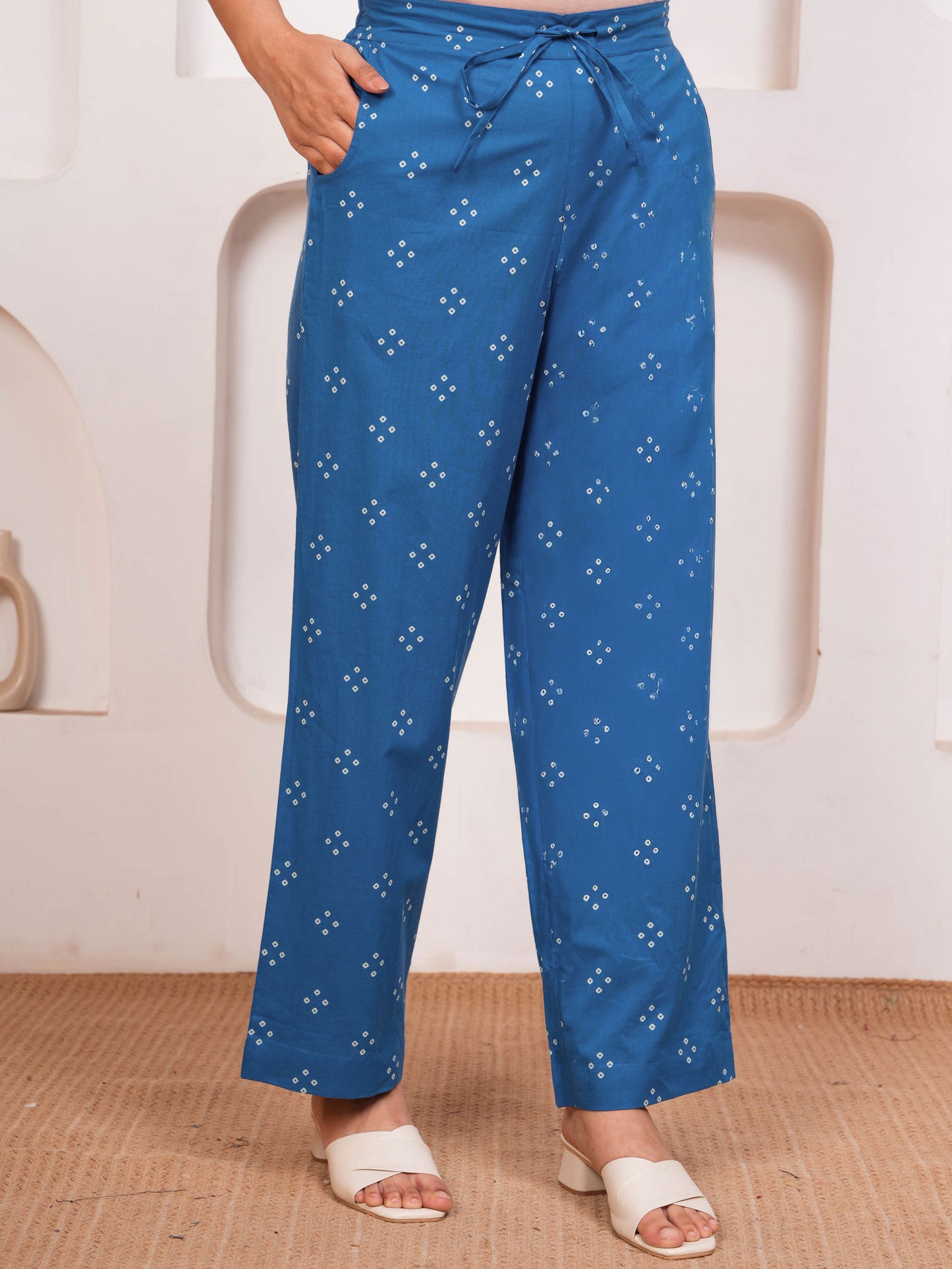 Soft Cotton Bandhani Blue Straight Trousers