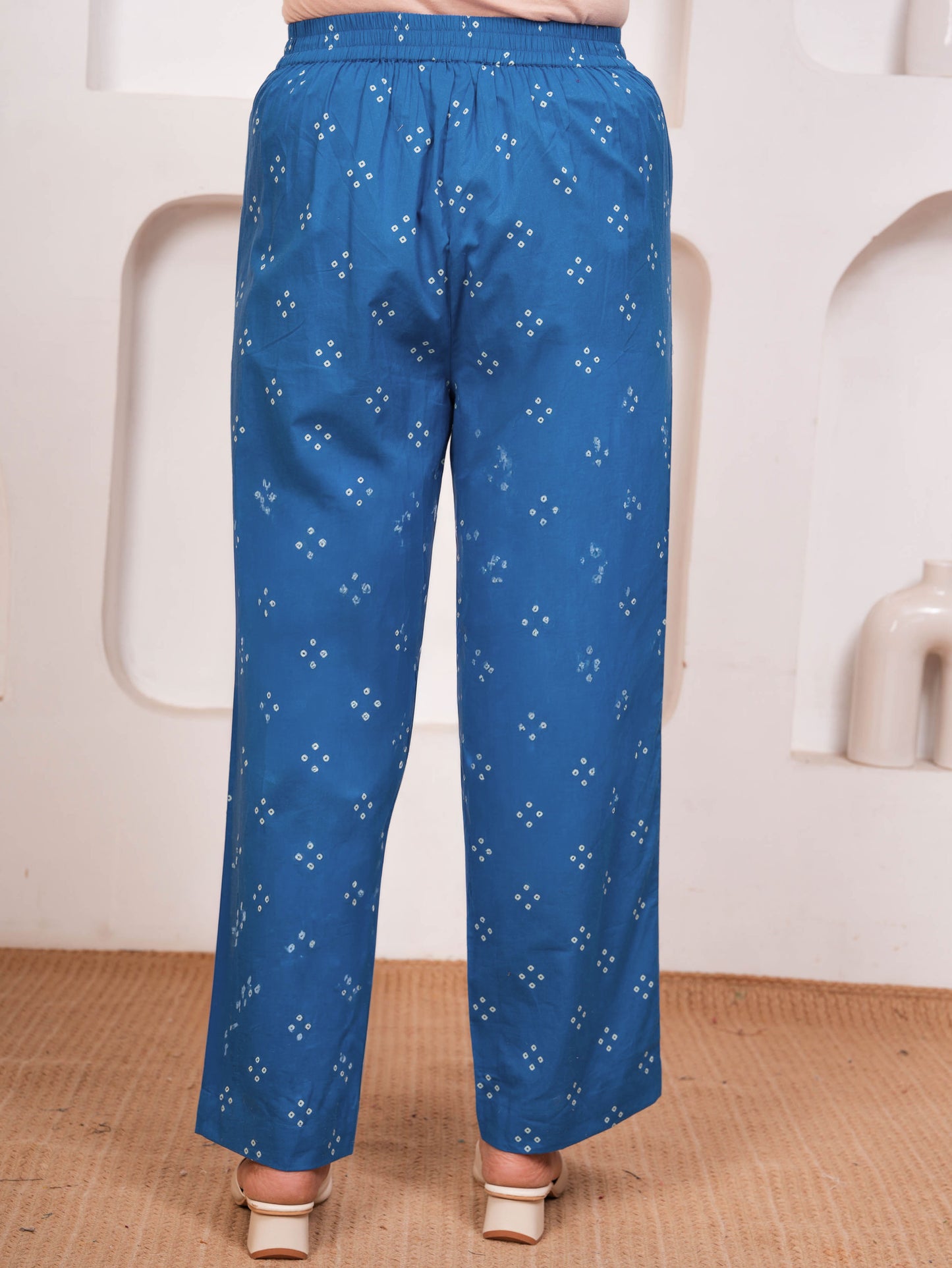 Soft Cotton Bandhani Blue Straight Trousers