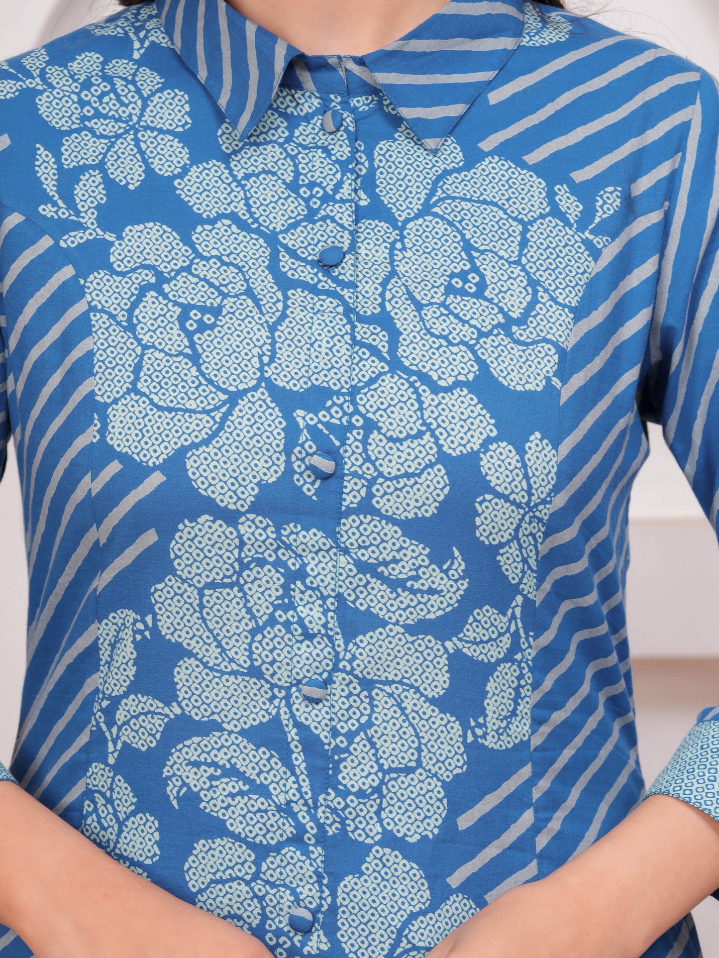Soft Cotton Bandhani High Low Blue Kurta