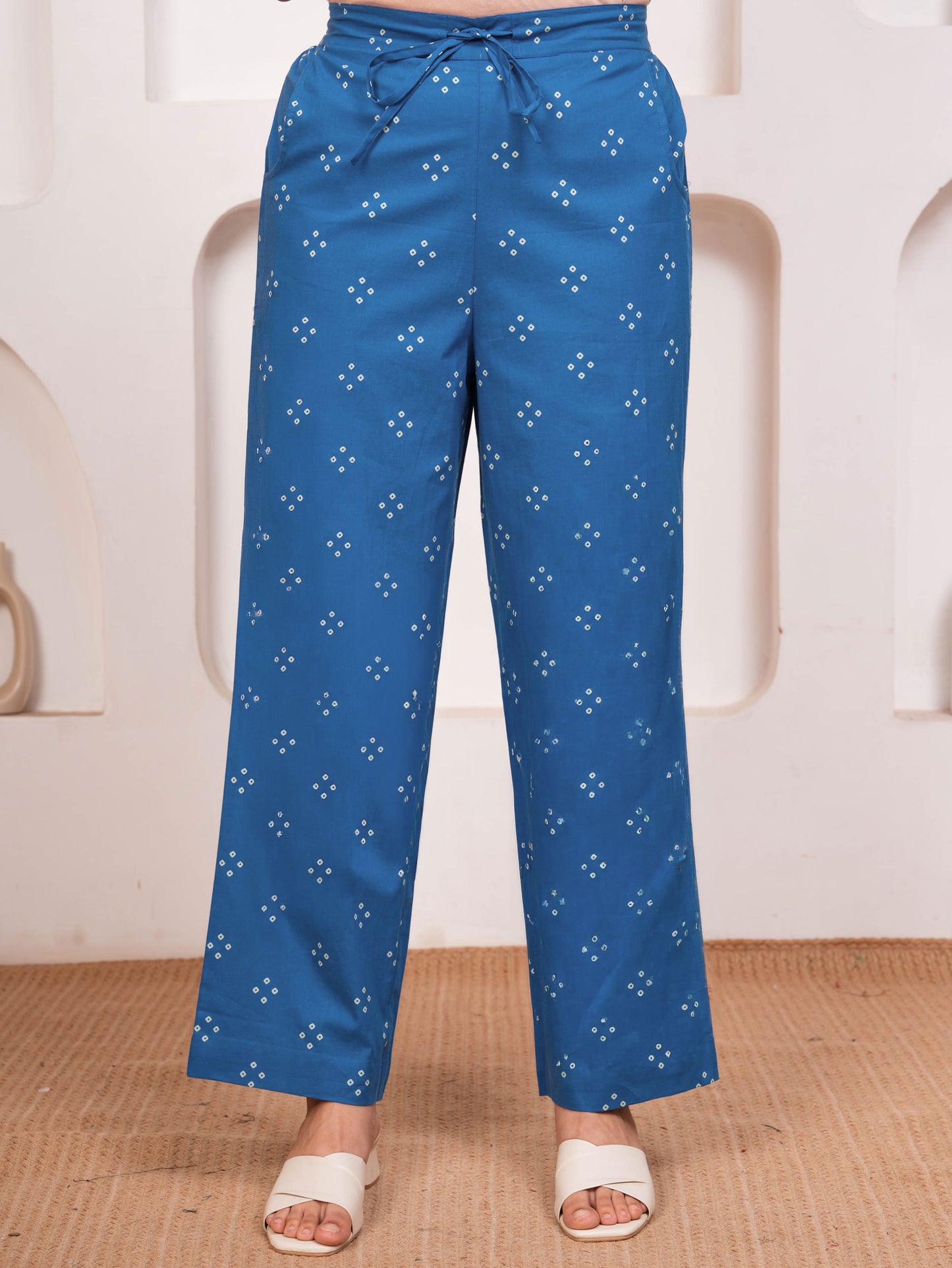 Soft Cotton Bandhani Blue Straight Trousers
