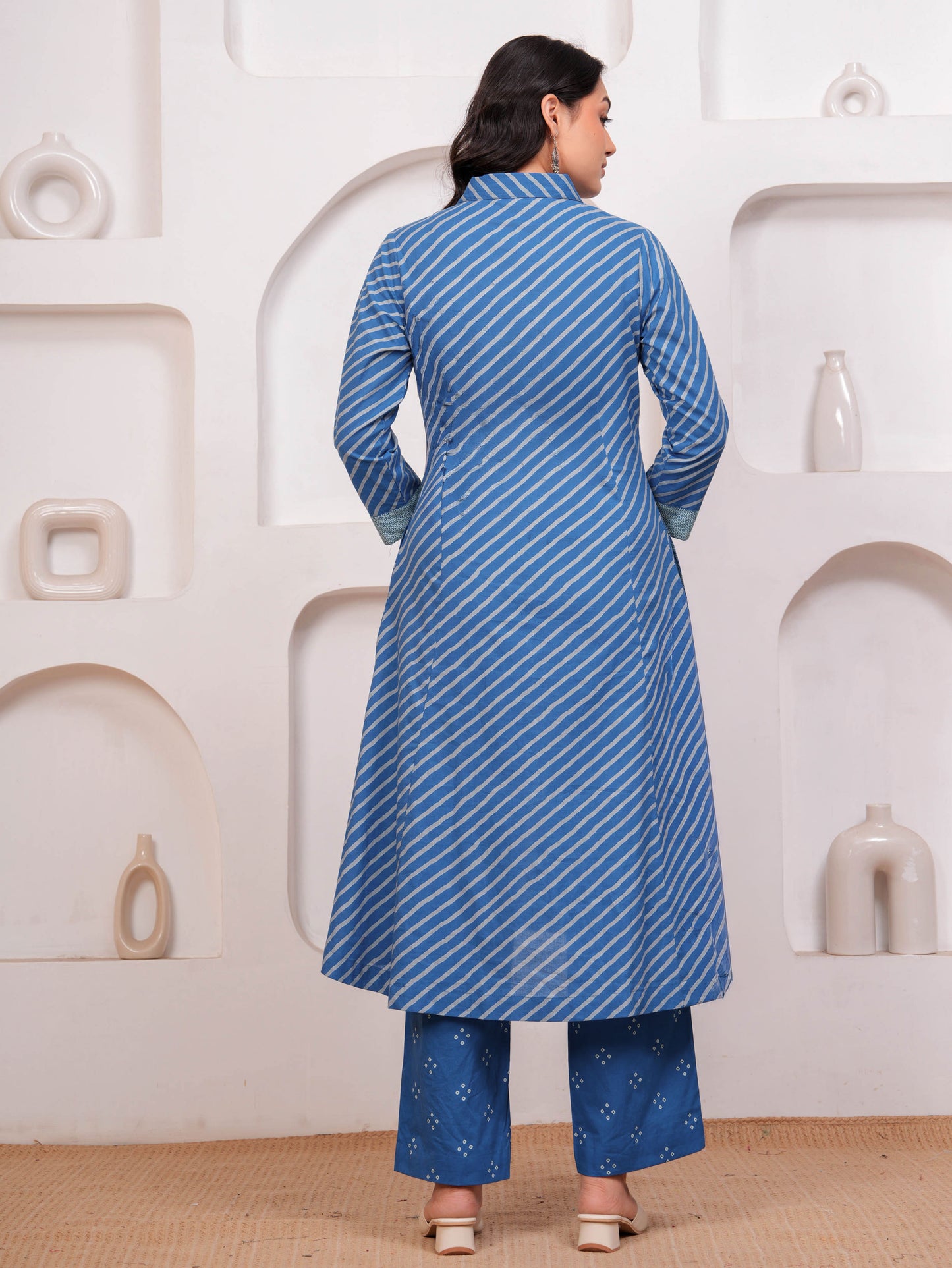Soft Cotton Bandhani High Low Blue Kurta
