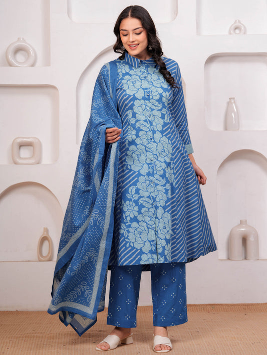 Cotton Voile Bandhani Blue Dupatta