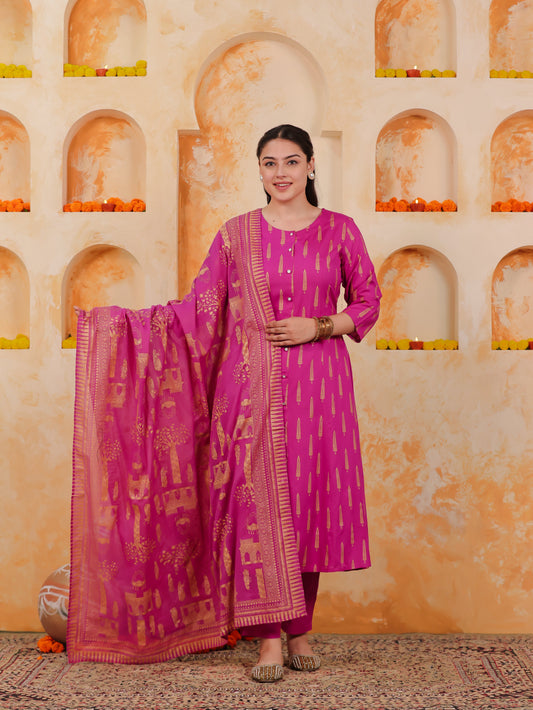 Cotton Voile Gold foil Pink Dupatta