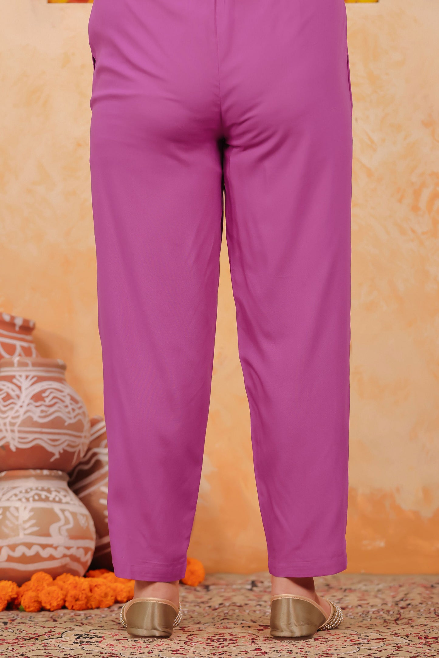 Viscose Gold foil A-line Pink Kurta