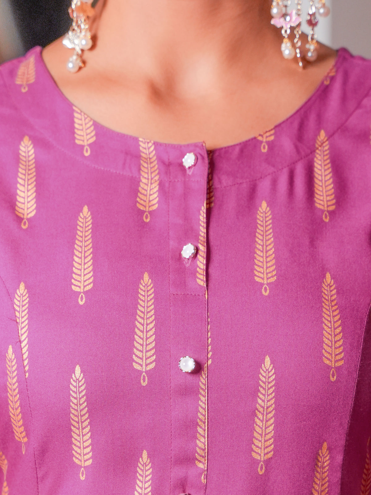 Viscose Gold foil A-line Pink Kurta