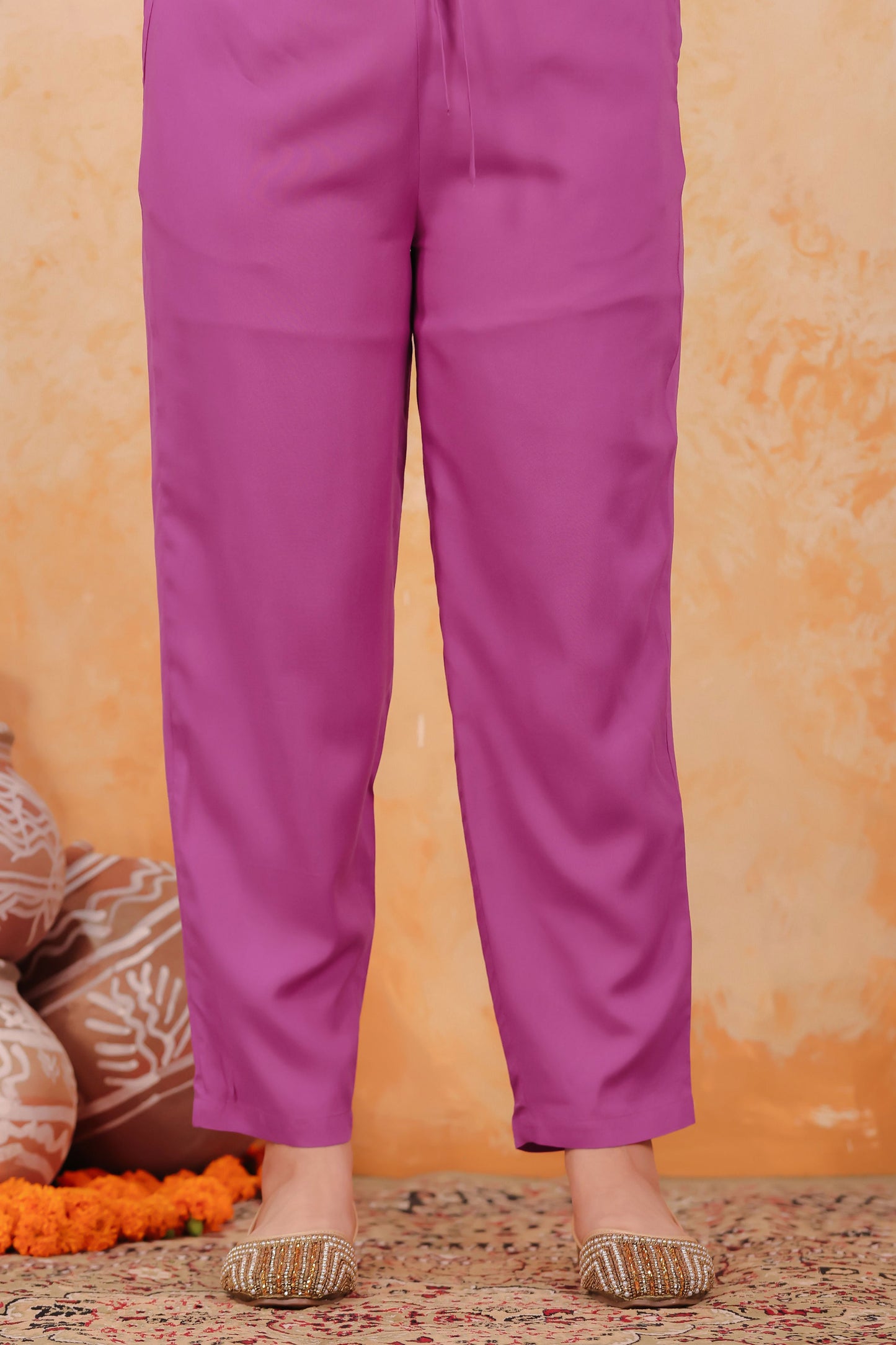Viscose Gold foil A-line Pink Kurta