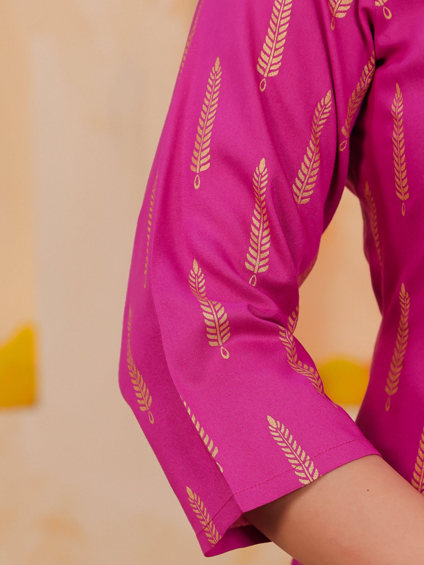 Viscose Gold foil A-line Pink Kurta