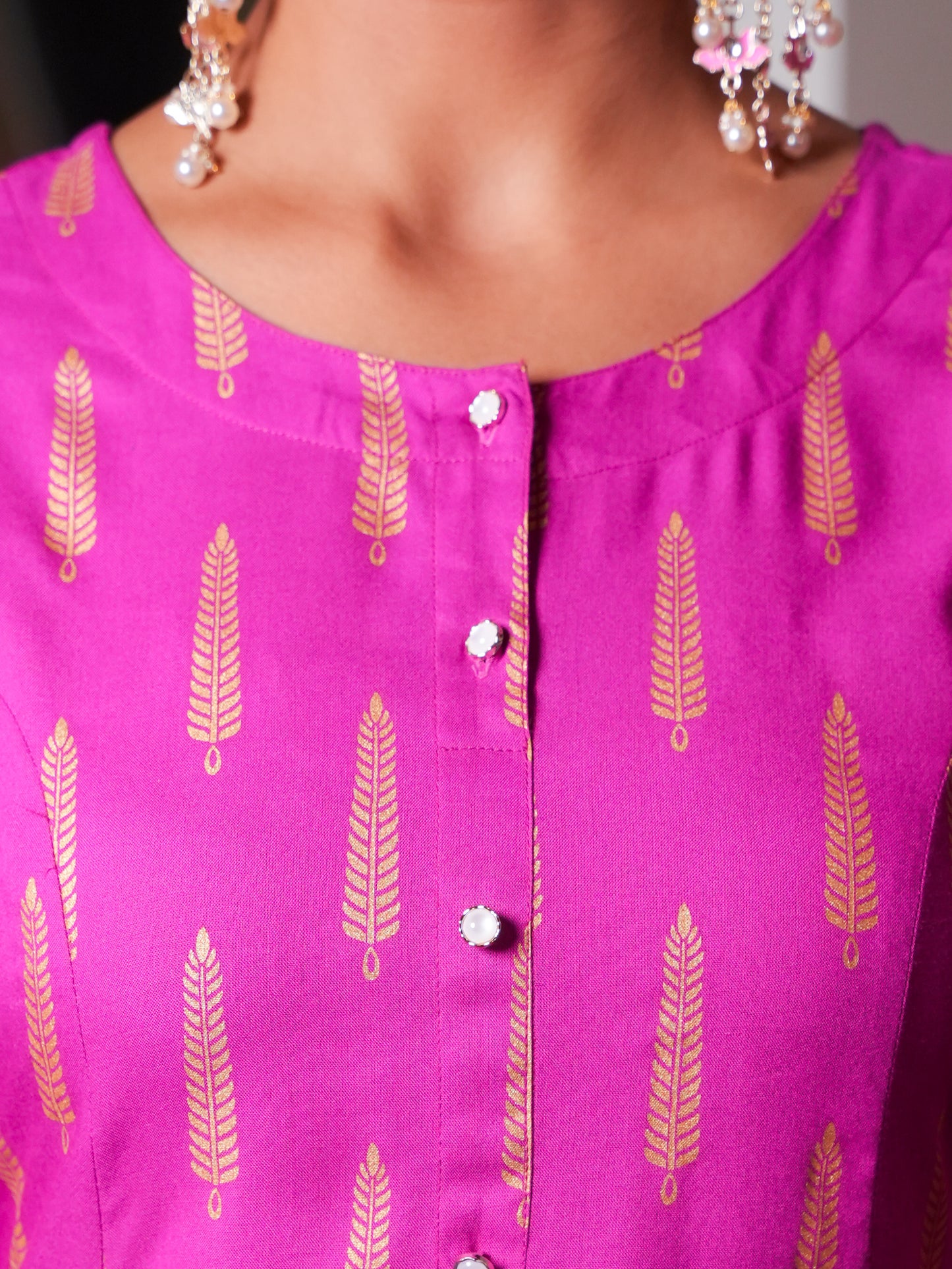 Viscose Gold foil A-line Pink Kurta