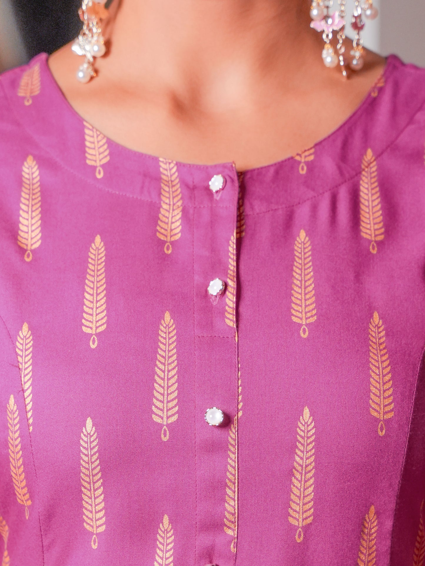 Viscose Gold foil A-line Pink Kurta