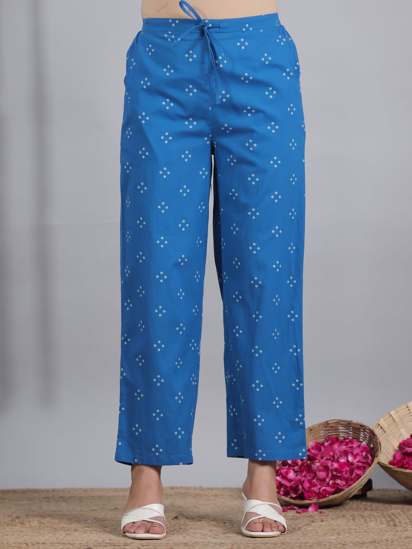 Soft Cotton Bandhani Blue Straight Trousers