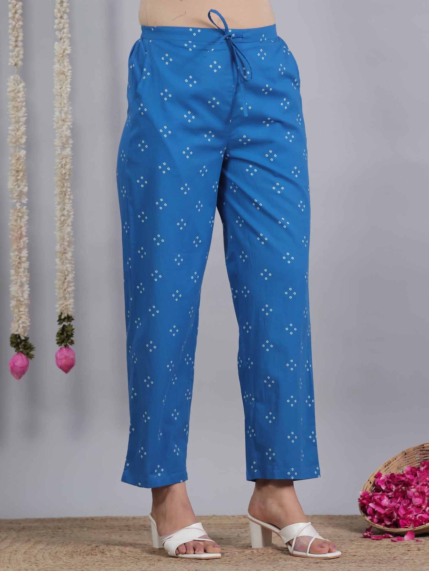 Soft Cotton Bandhani Blue Straight Trousers