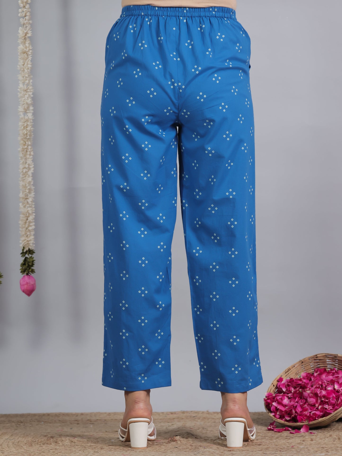 Soft Cotton Bandhani Blue Straight Trousers