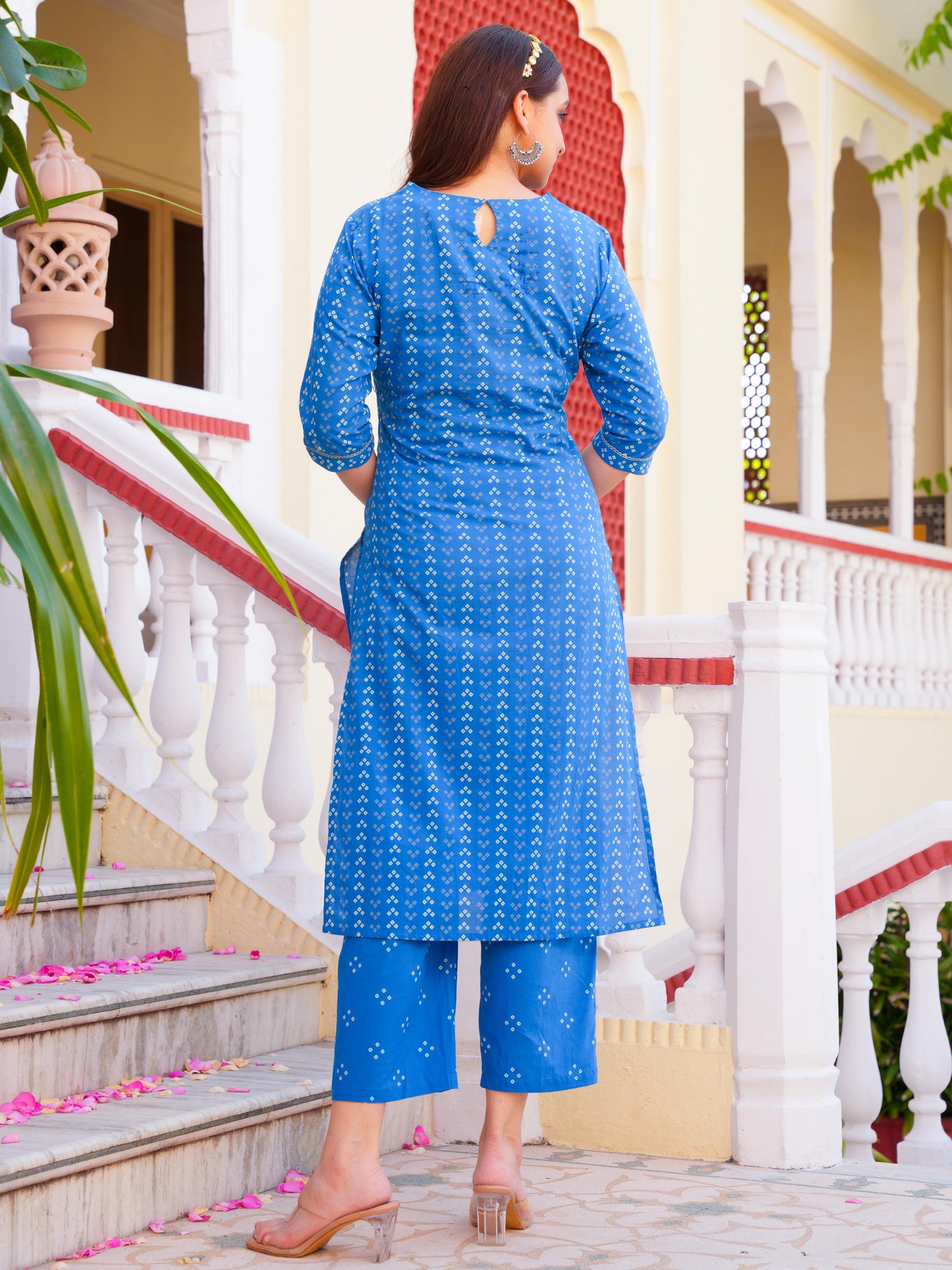 Soft Cotton Bandhani Straight Blue Kurta