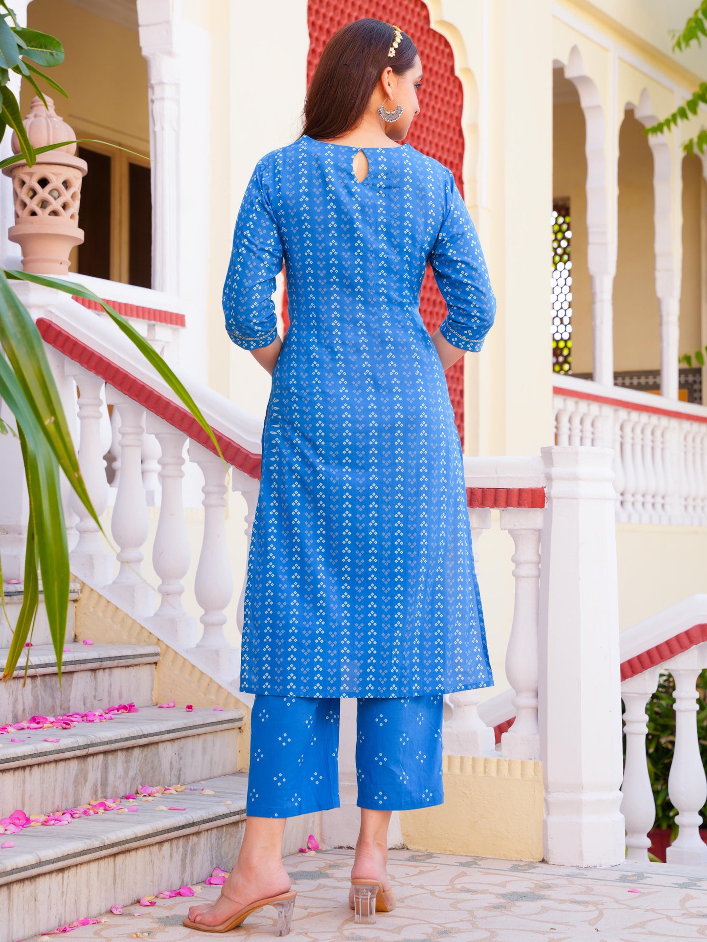 Soft Cotton Bandhani Straight Blue Kurta