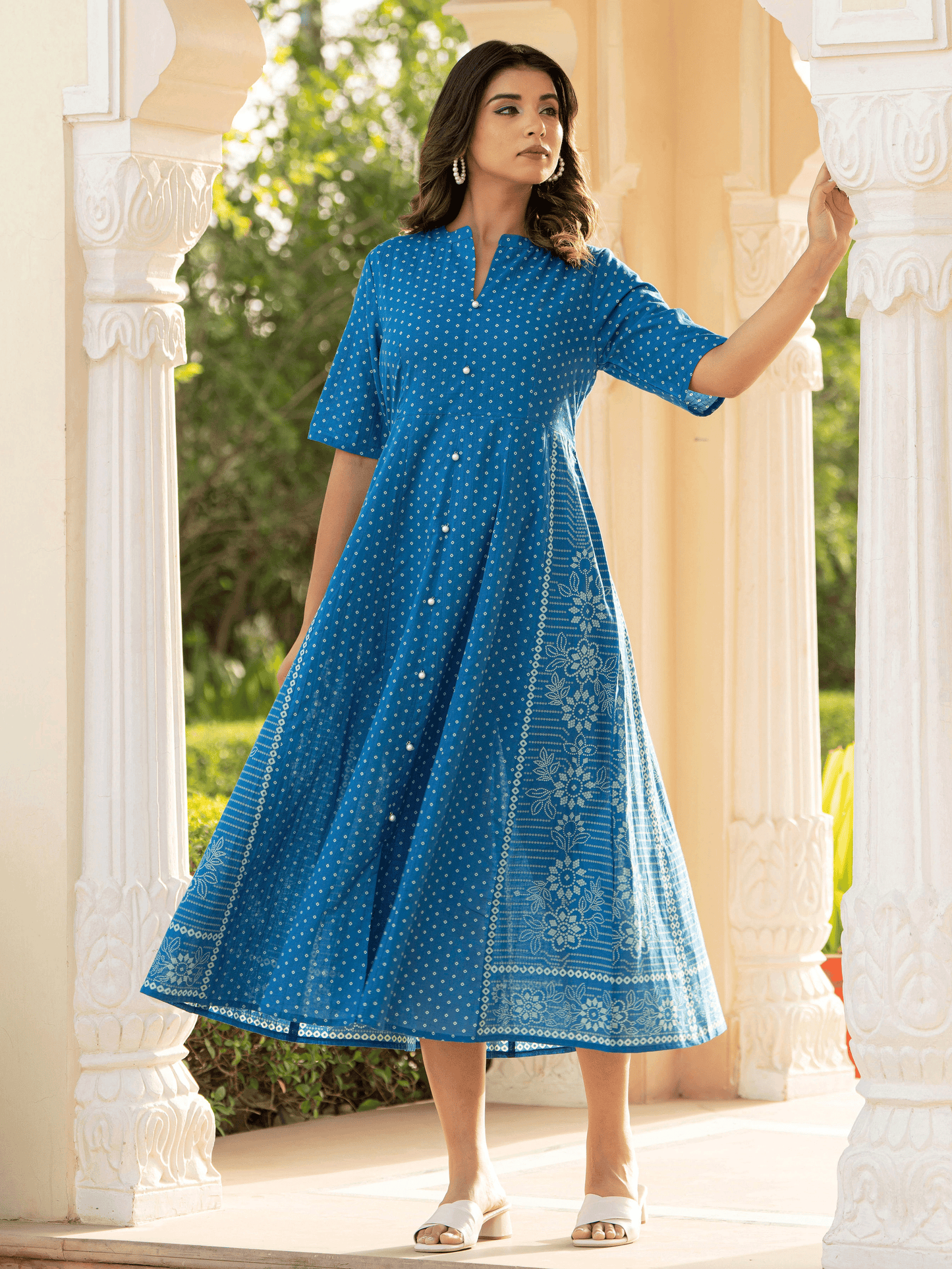 Soft Cotton Bandhani High Low Blue Dress