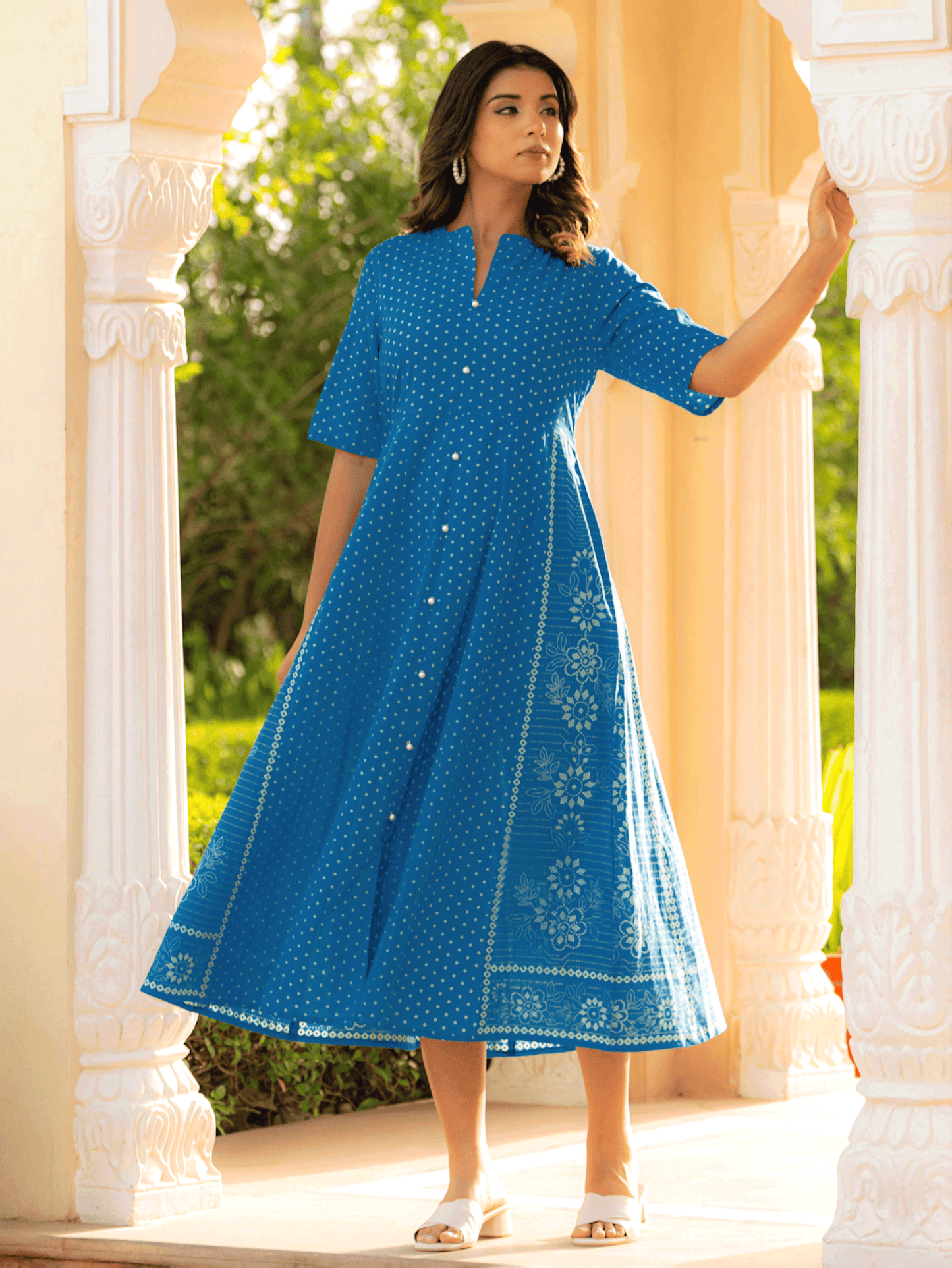 Soft Cotton Bandhani High Low Blue Dress