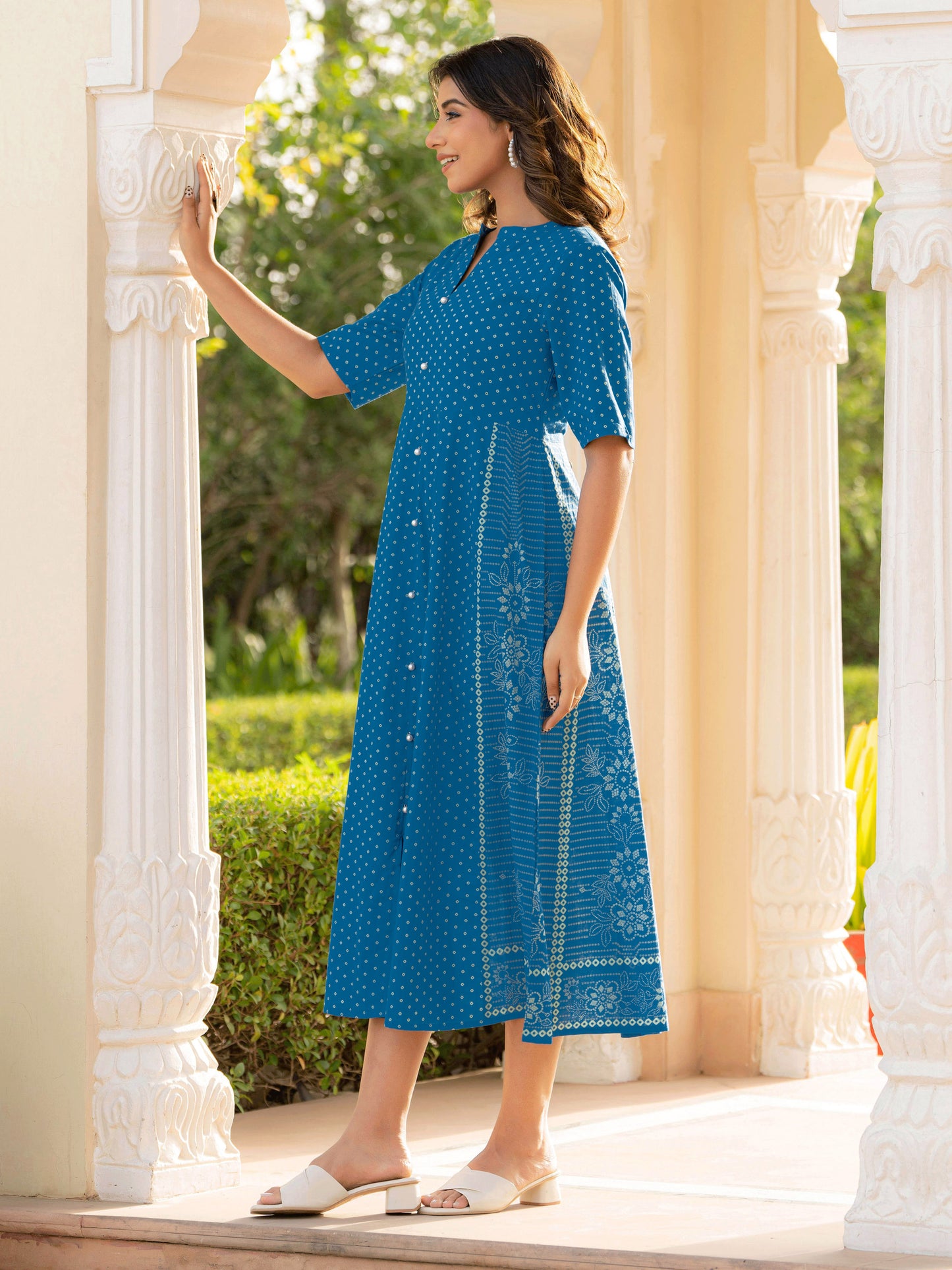 Soft Cotton Bandhani High Low Blue Dress
