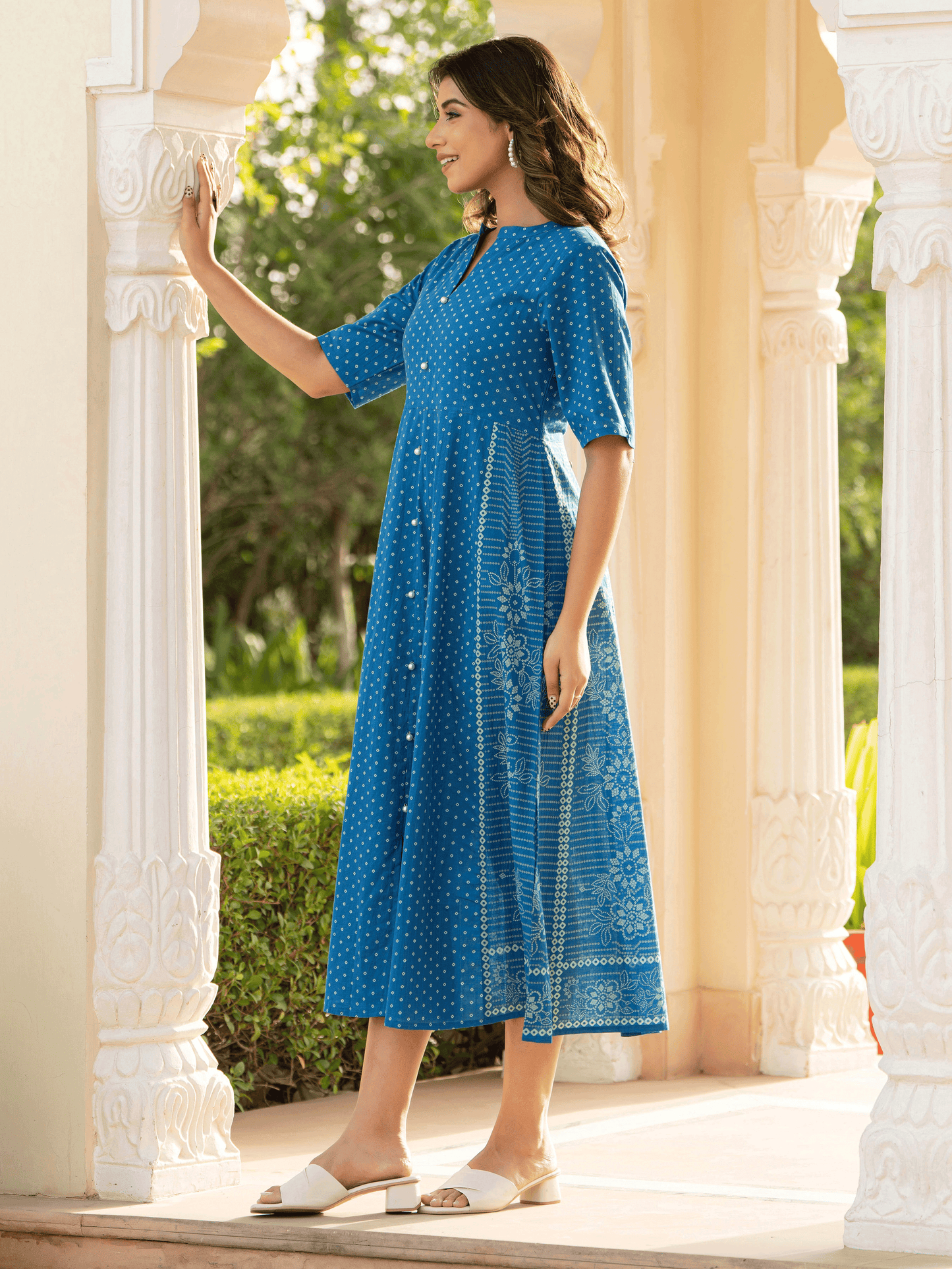 Soft Cotton Bandhani High Low Blue Dress