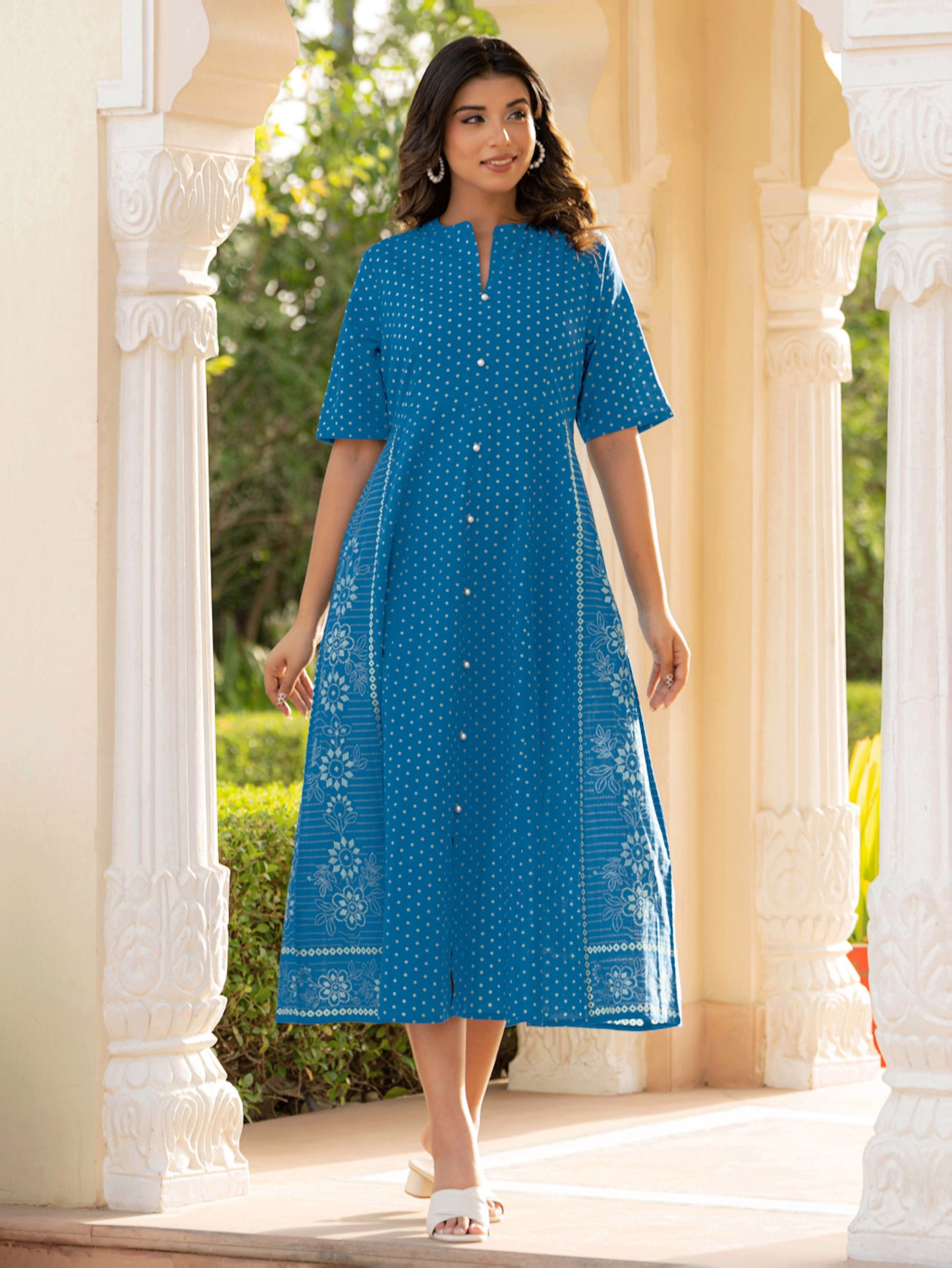 Soft Cotton Bandhani High Low Blue Dress